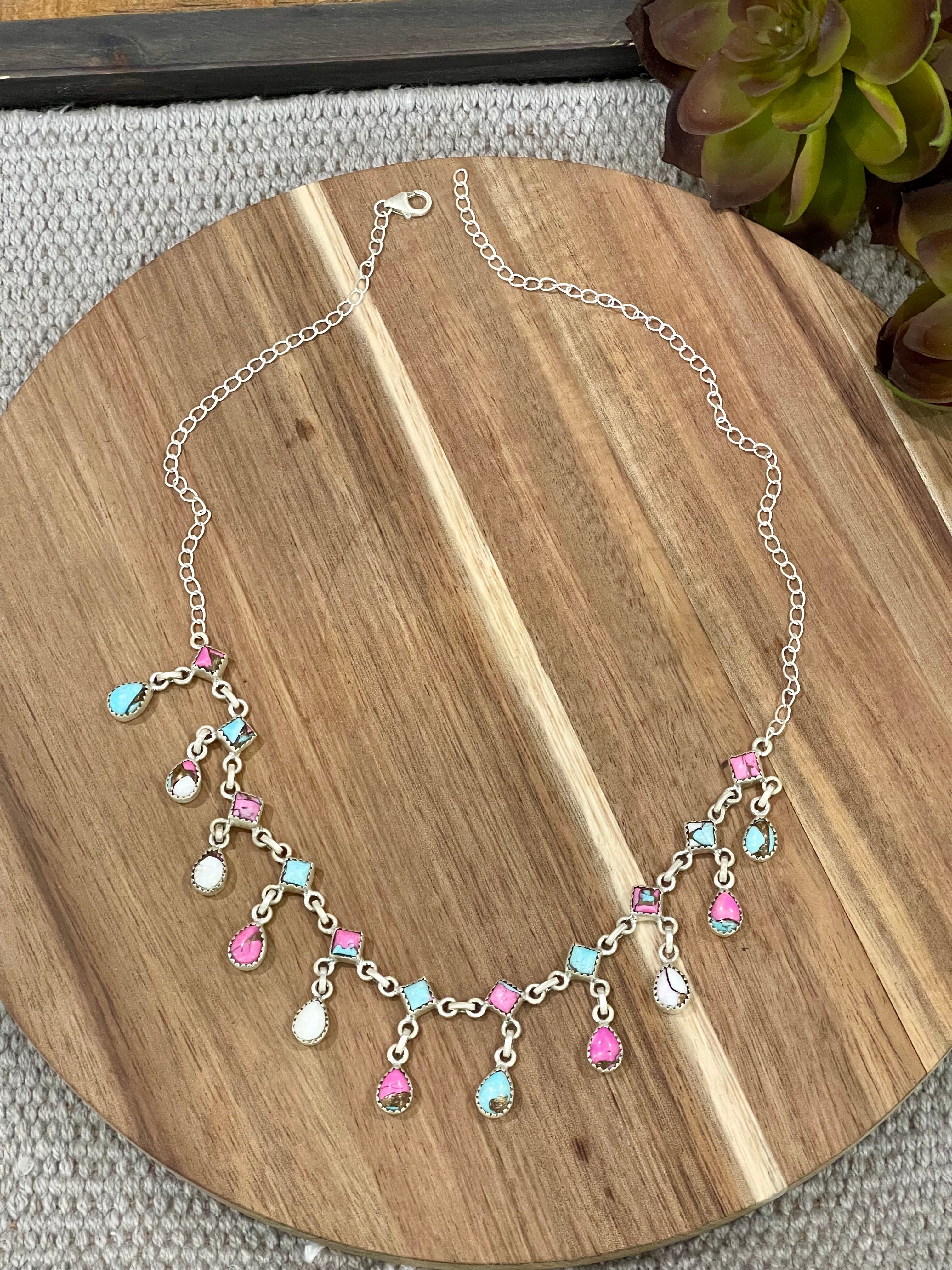 Handmade Sterling Silver & Cotton Candy Dangle Necklace