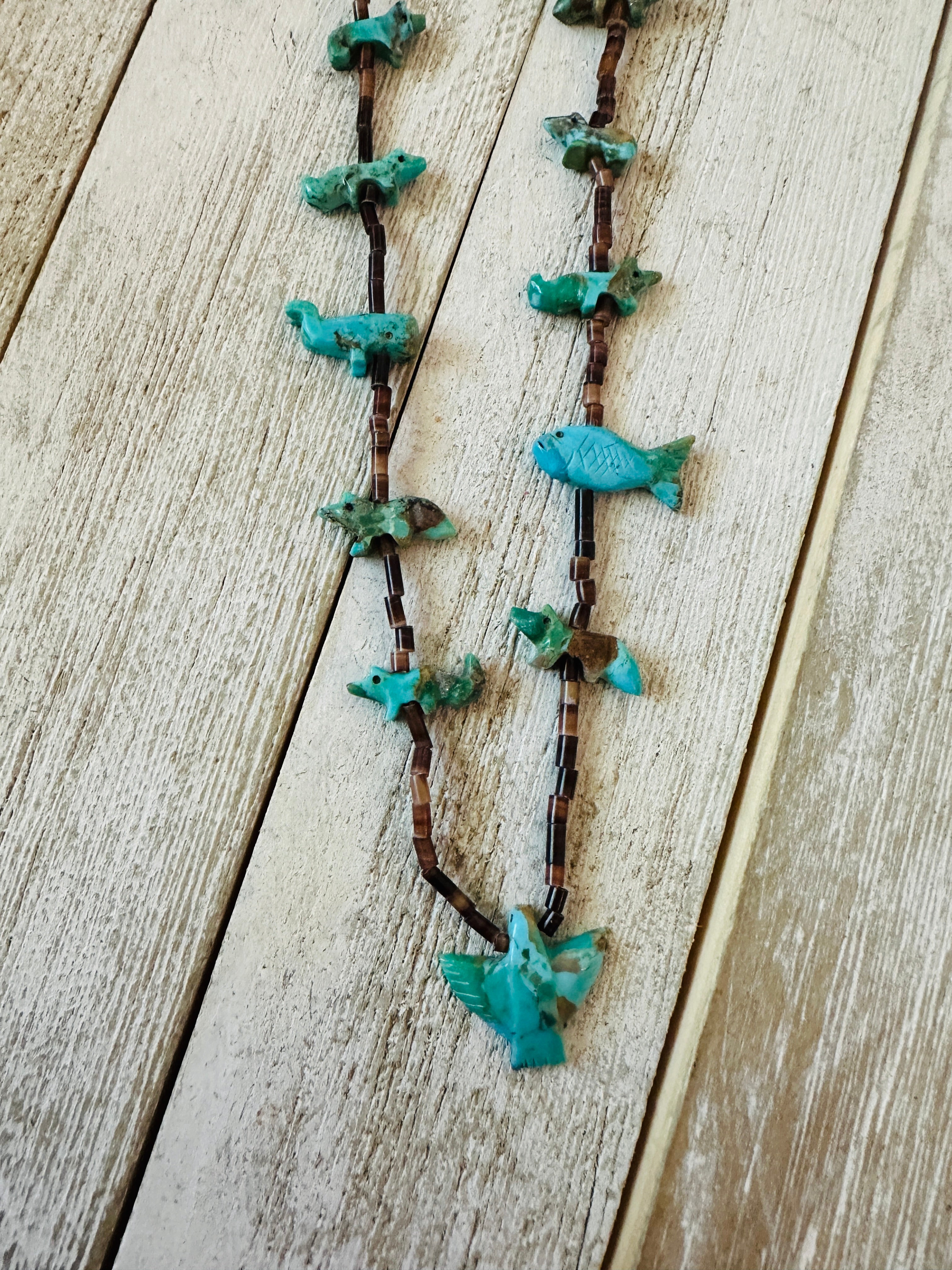 Navajo Turquoise & Heishi Beaded Fetish Necklace by Hector Goodluck