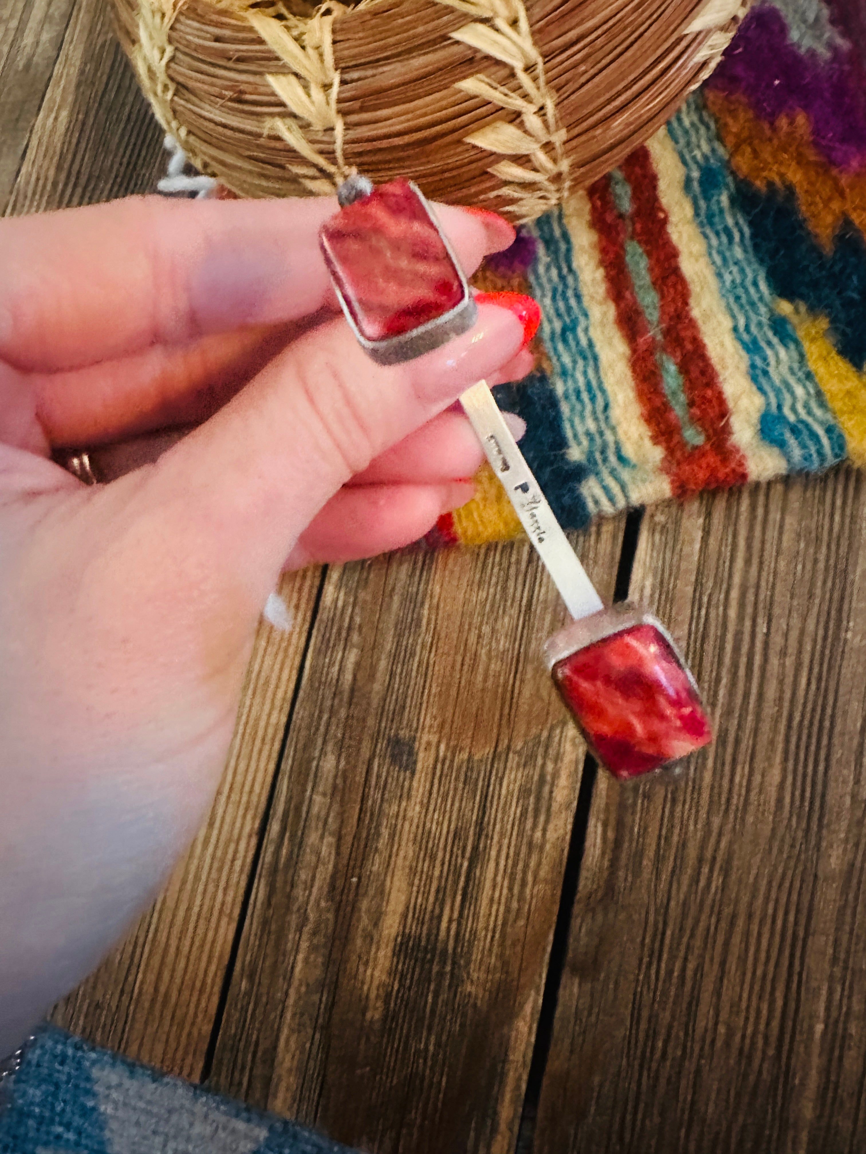 Handcrafted Red Spiny Oyster & Sterling Silver Floating Cuff Bracelet
