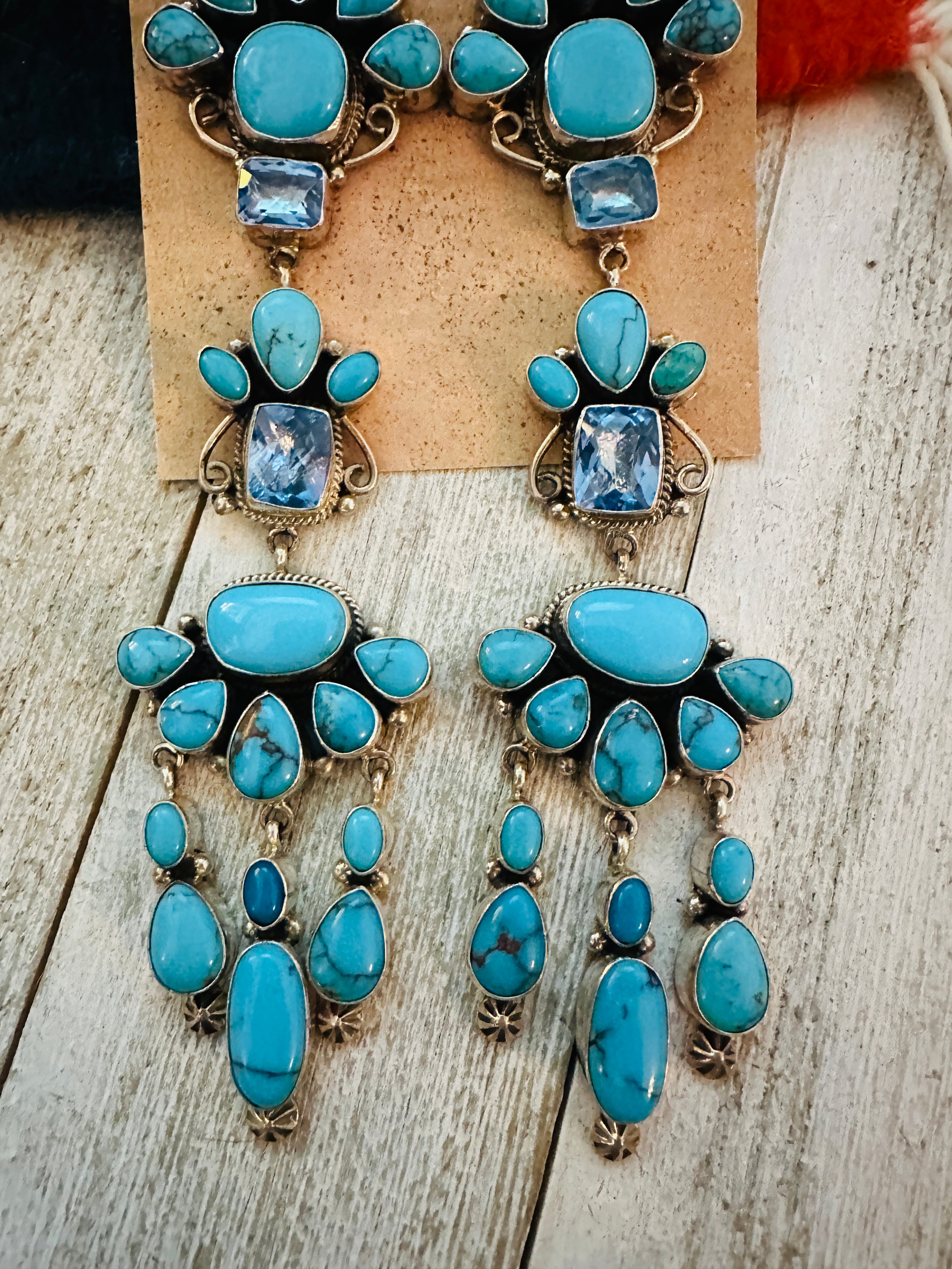 Navajo Turquoise, Topaz & Sterling Silver Chandelier Dangle Earrings