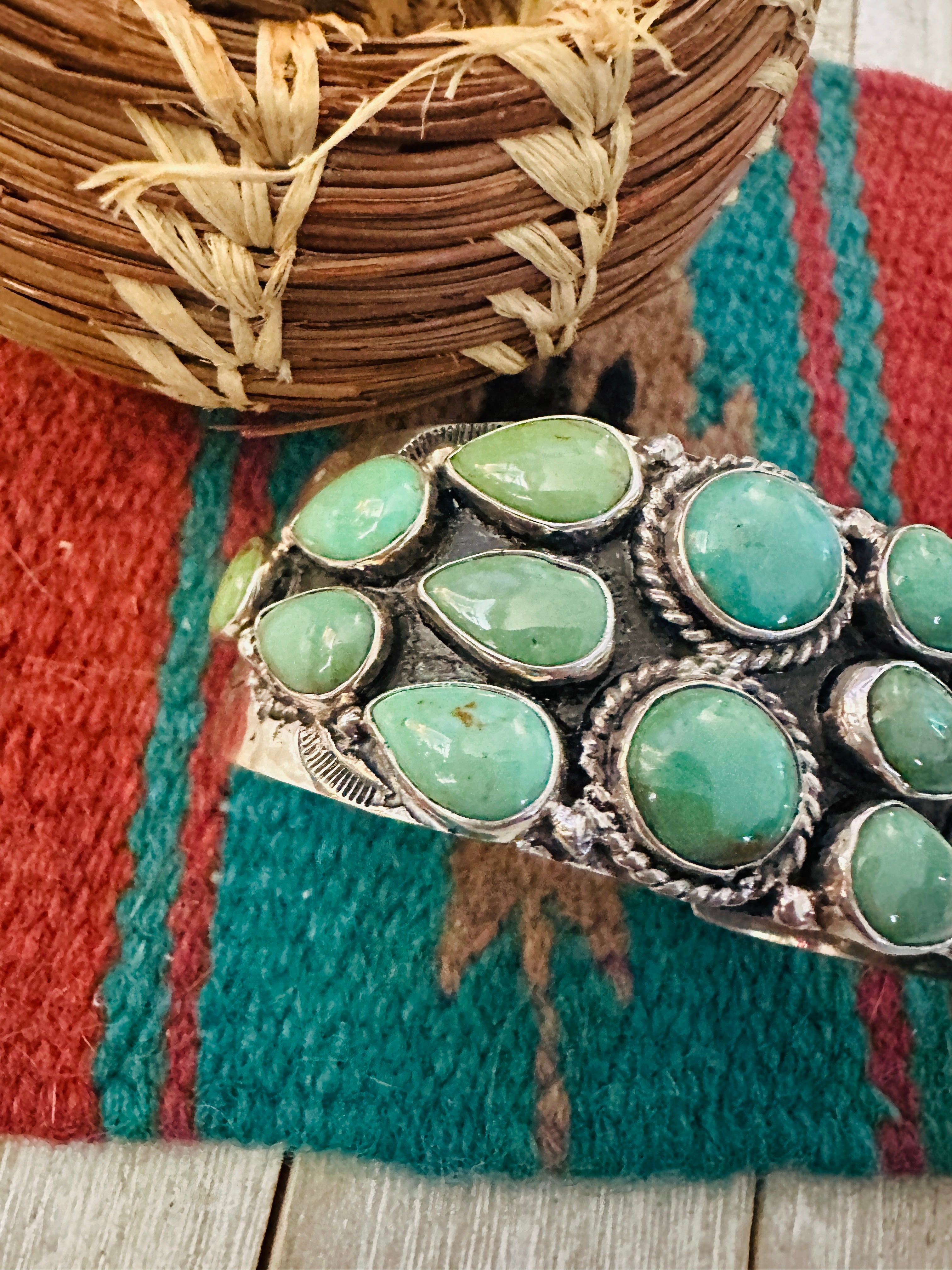 Handcrafted Sterling Silver & Turquoise Cluster Cuff Bracelet