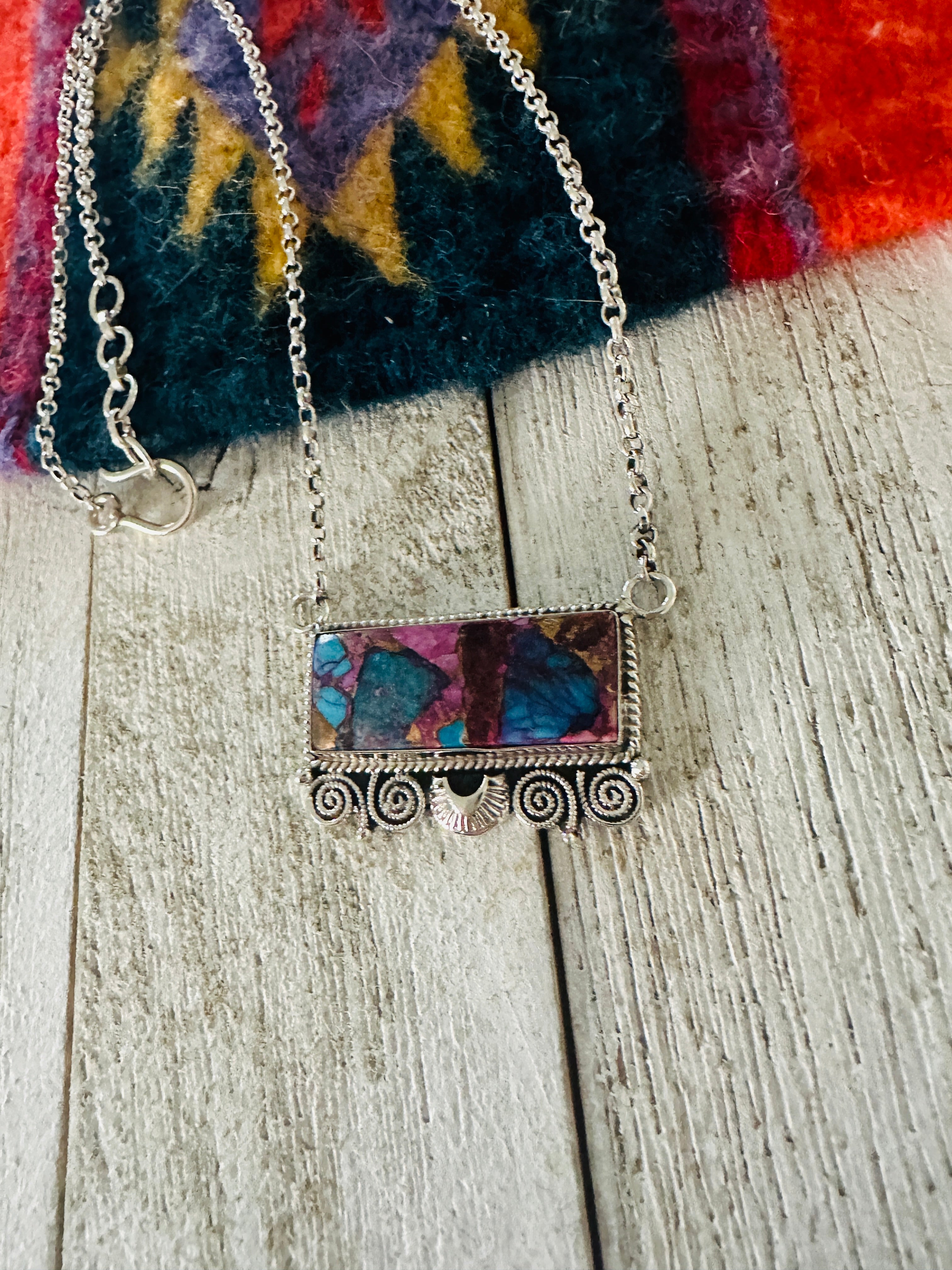 Handmade Sterling Silver & Pink Dream Mojave Bar Necklace