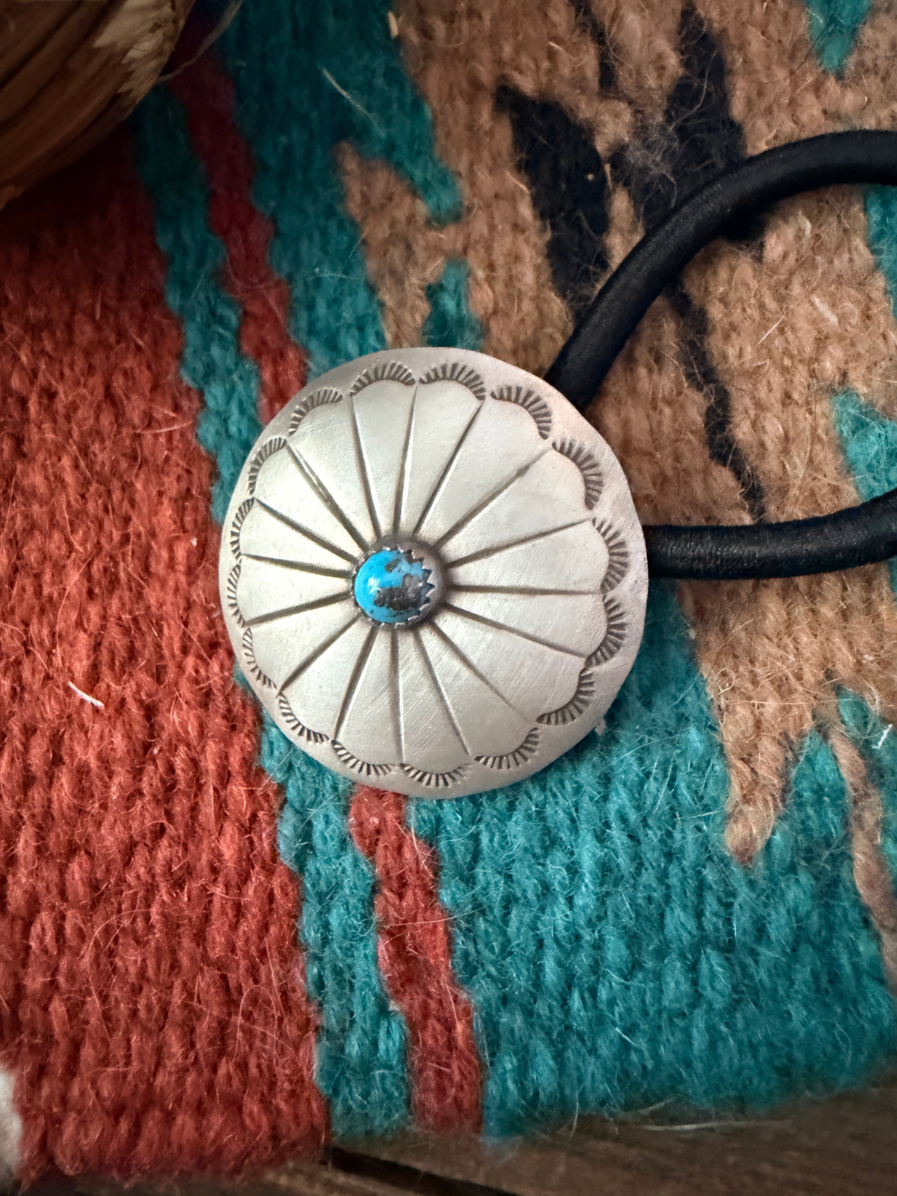 Handcrafted Turquoise & Sterling Silver Concho Hair Tie Charm