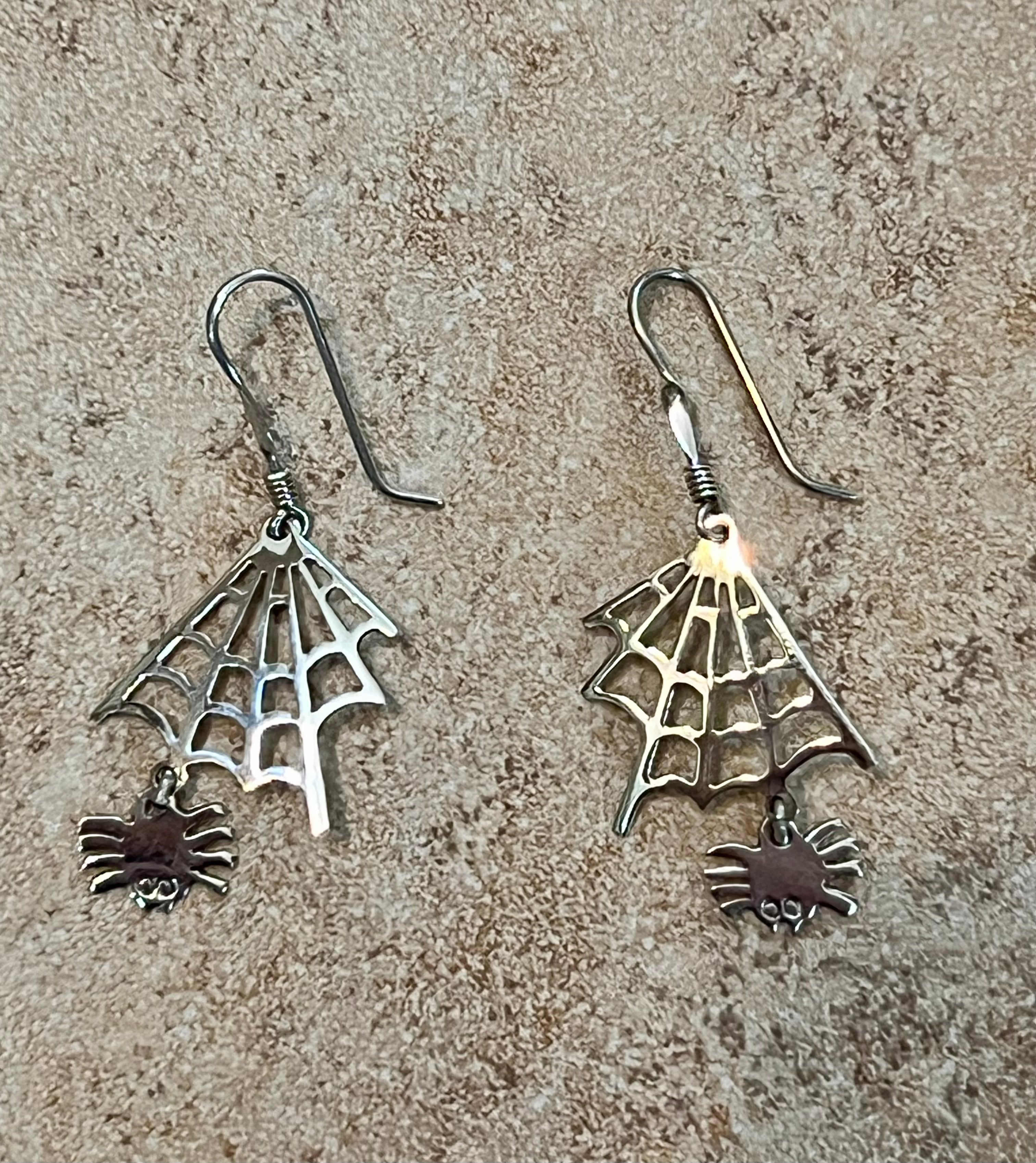 Spider with Web Sterling Silver Earrings
