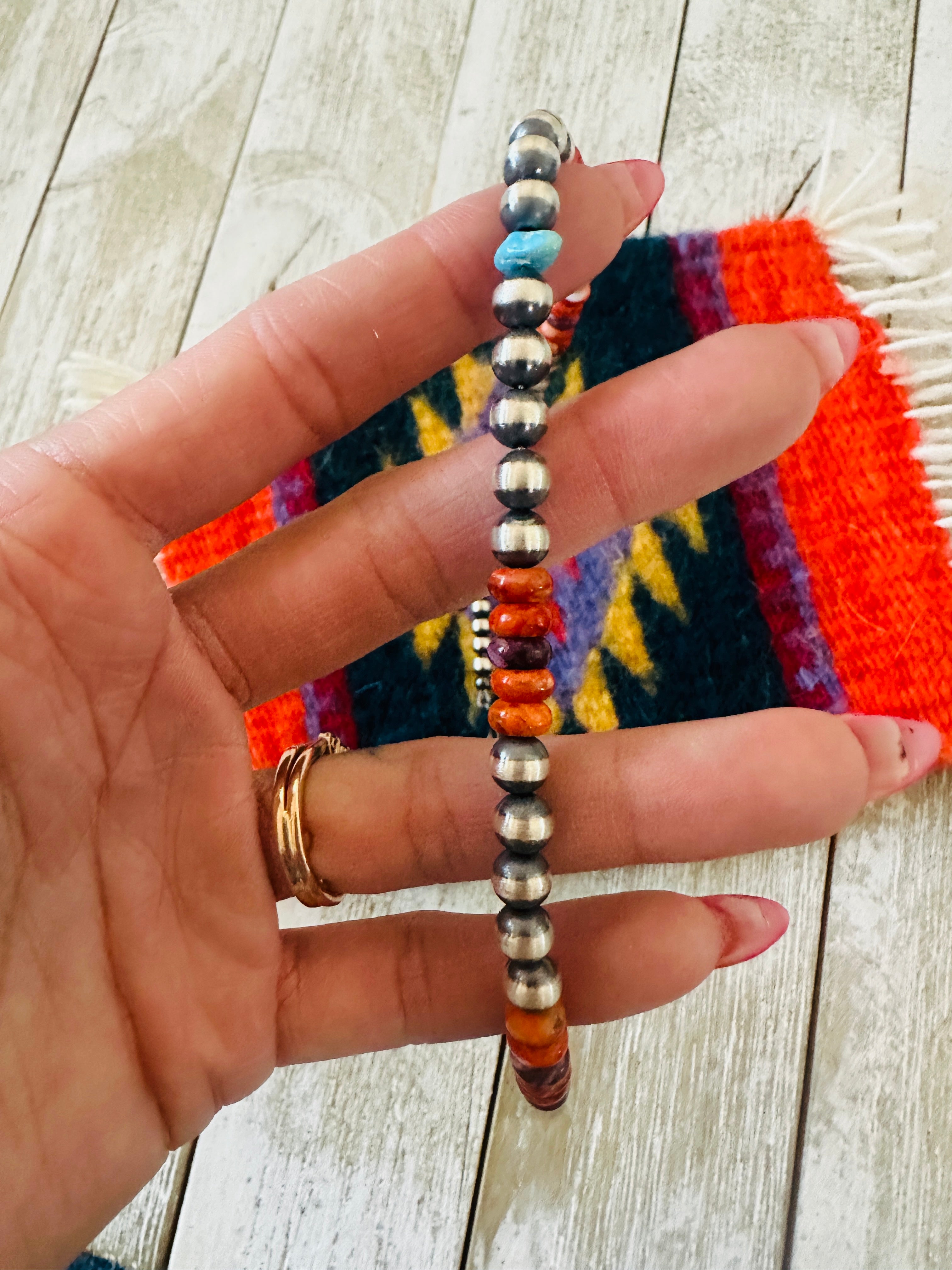 Handcrafted Sterling Silver, Spiny & Turquoise Beaded 14” Necklace