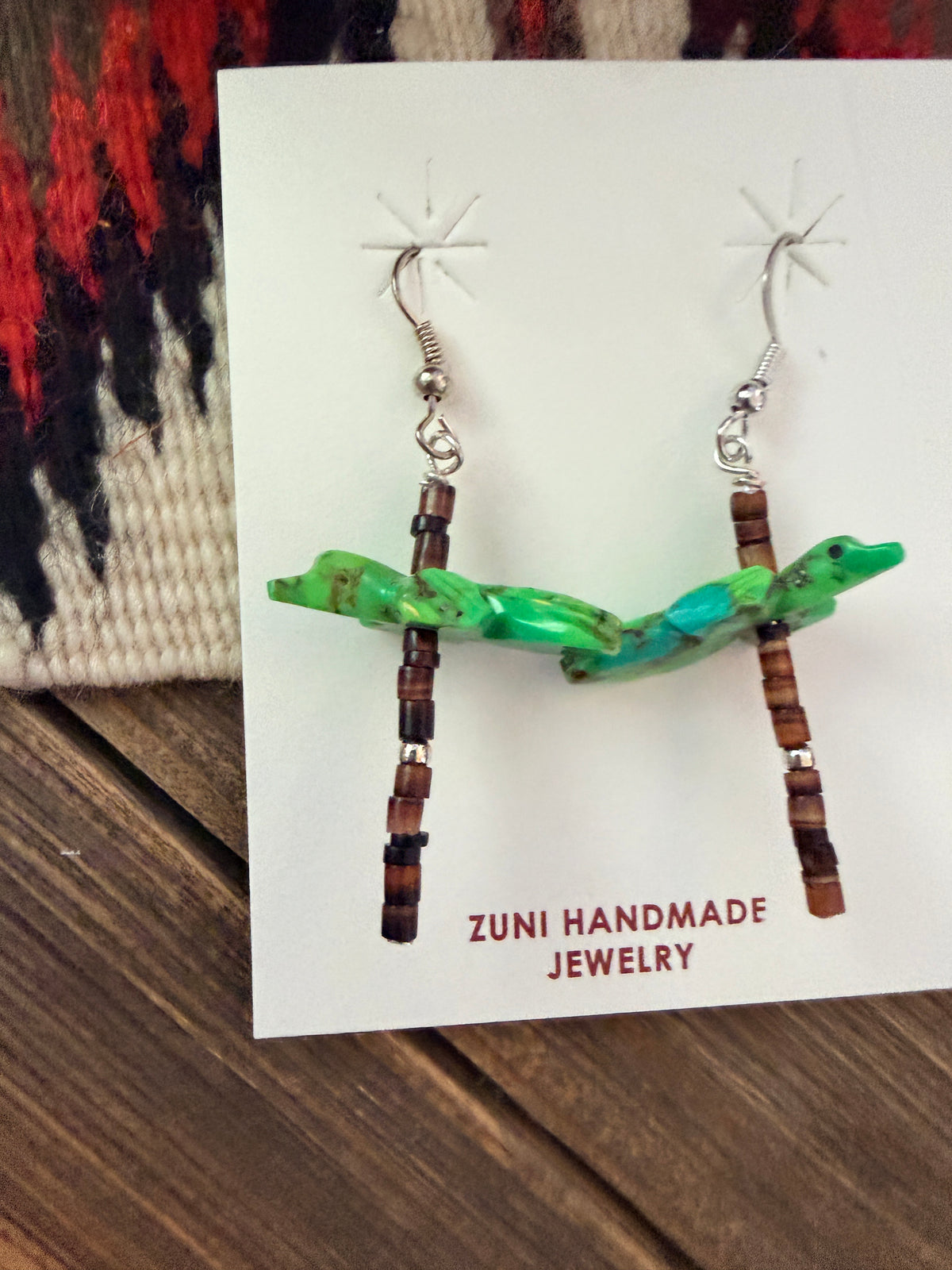 Handcrafted Heishi Shell & Variscite Fetish Bird Dangle Earrings