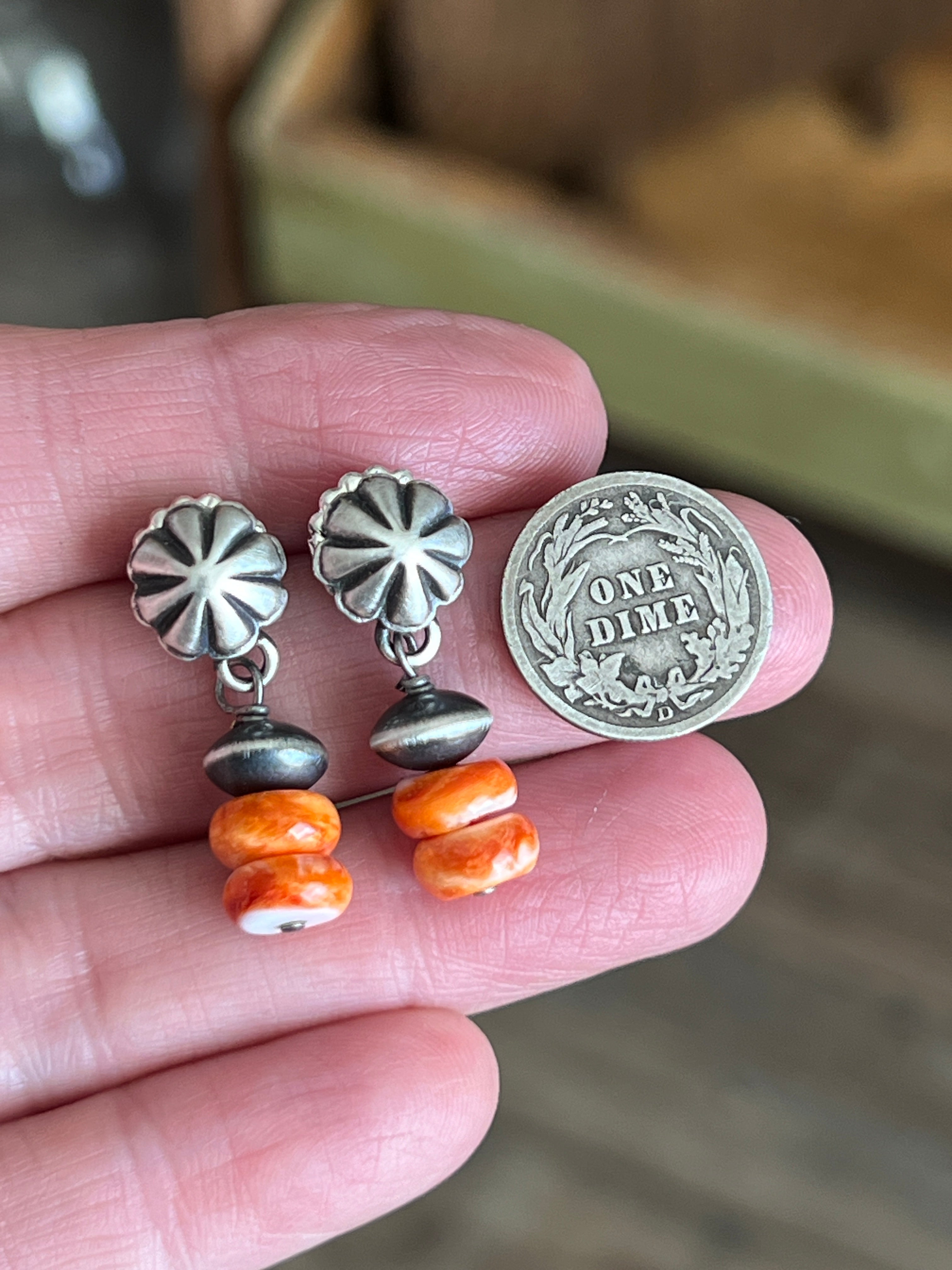 Handcrafted Summer Lovin’ Sterling Silver and Spiny Oyster Shell Concho Post Earrings