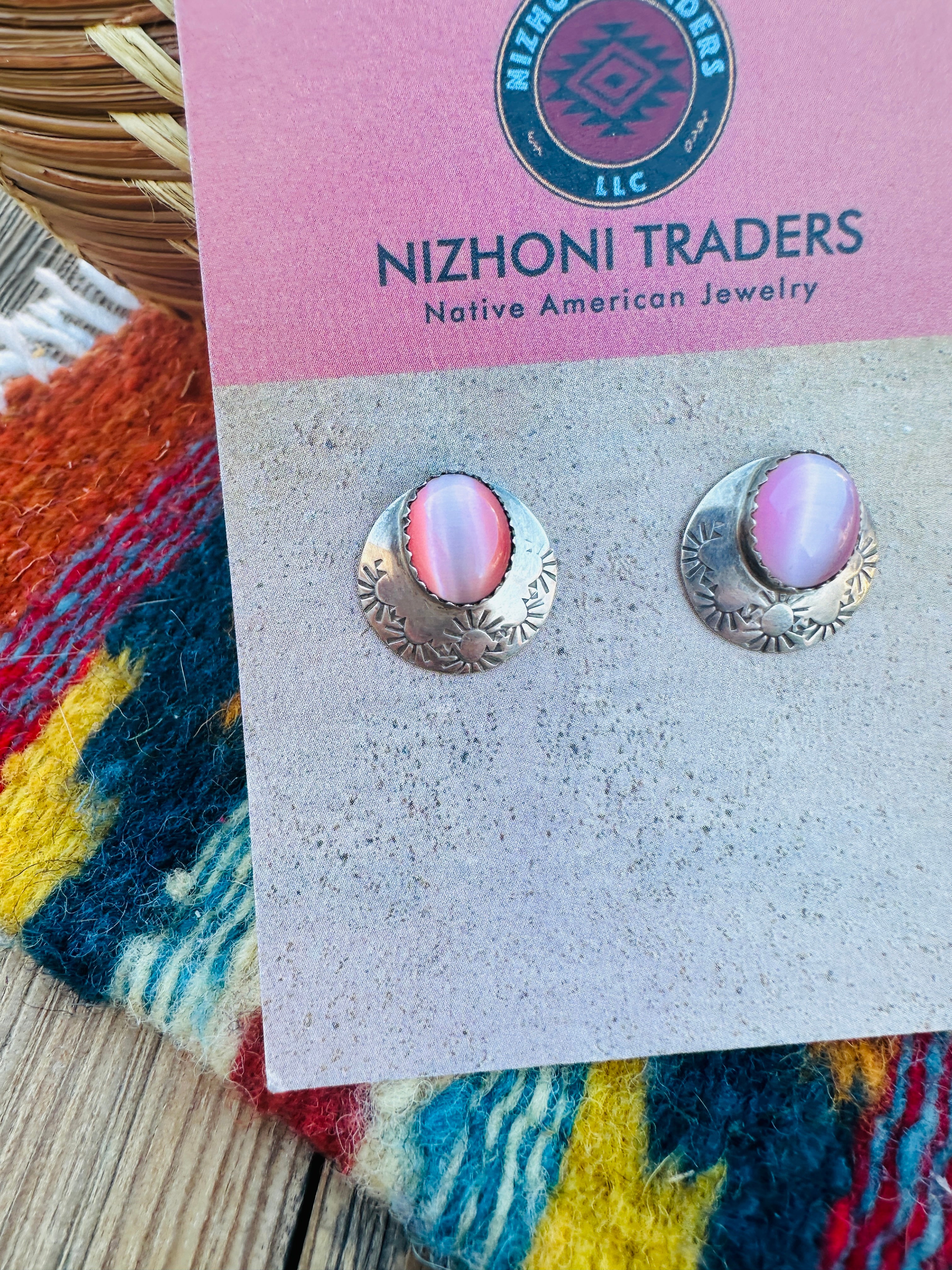 Handcrafted Old Pawn Sterling Silver & Mother of Pearl Stud Earrings