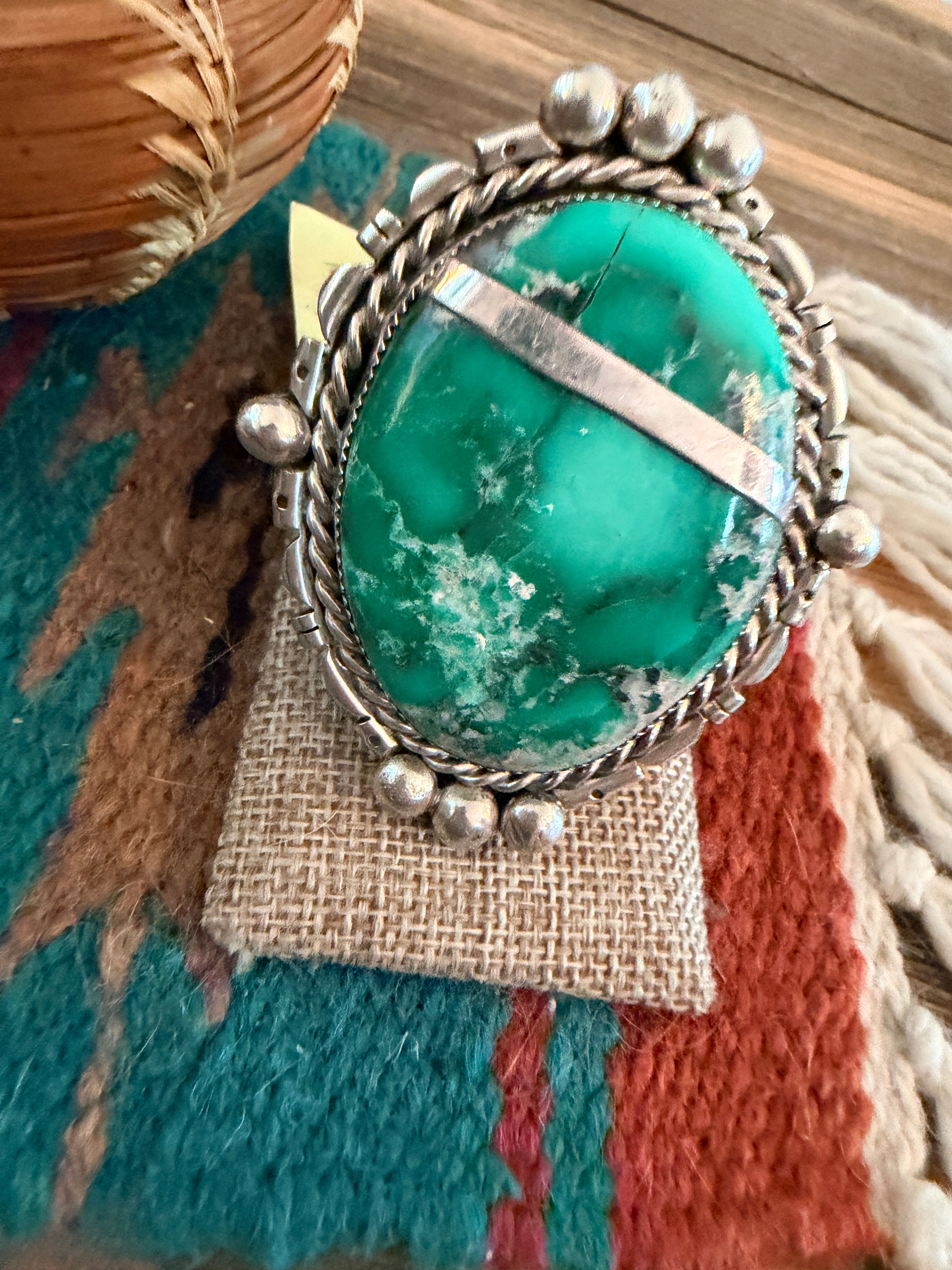 Old Pawn Handcrafted Variscite & Sterling Silver Ring Size 9