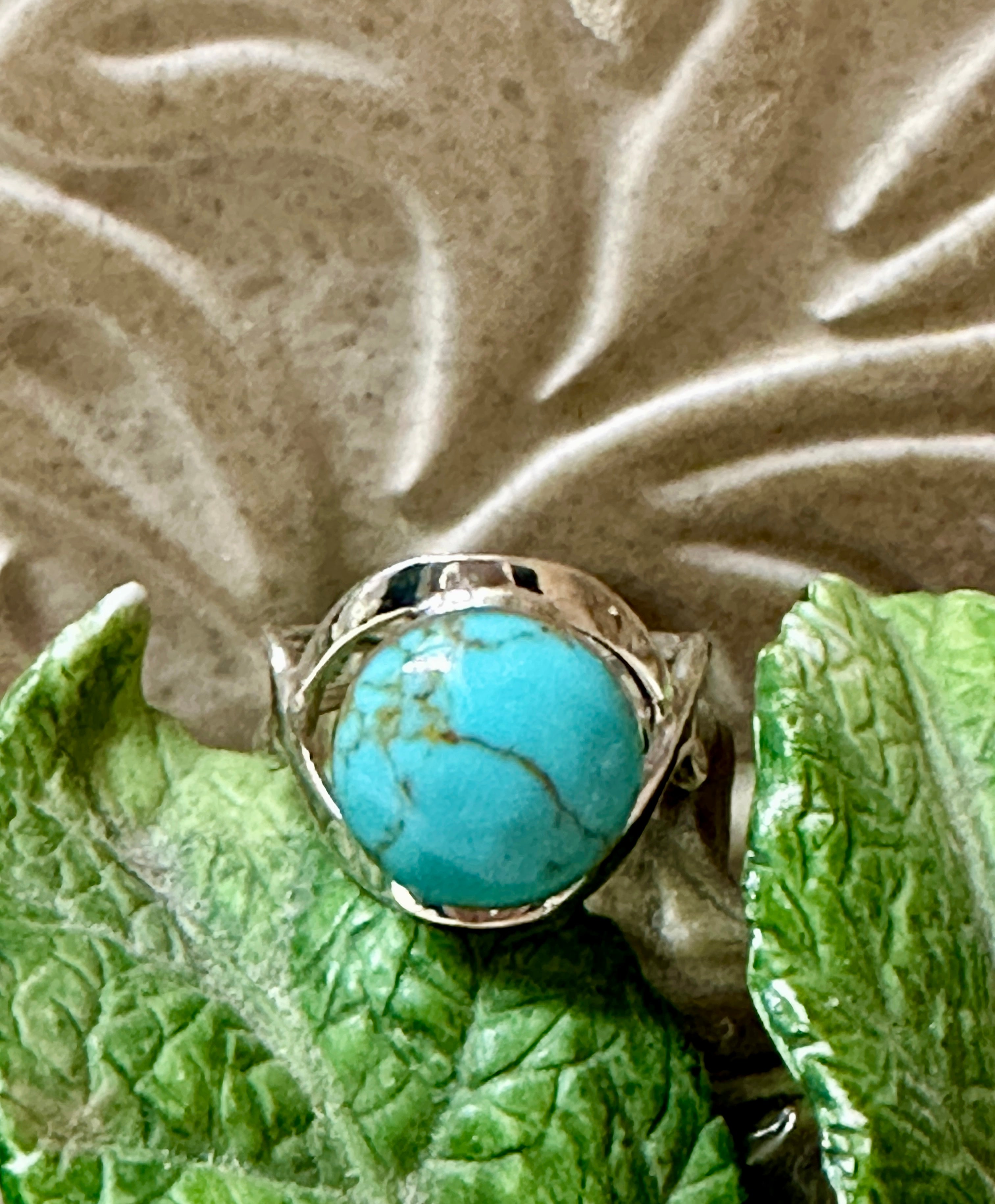 Round Frame Turquoise Sterling Silver Ring