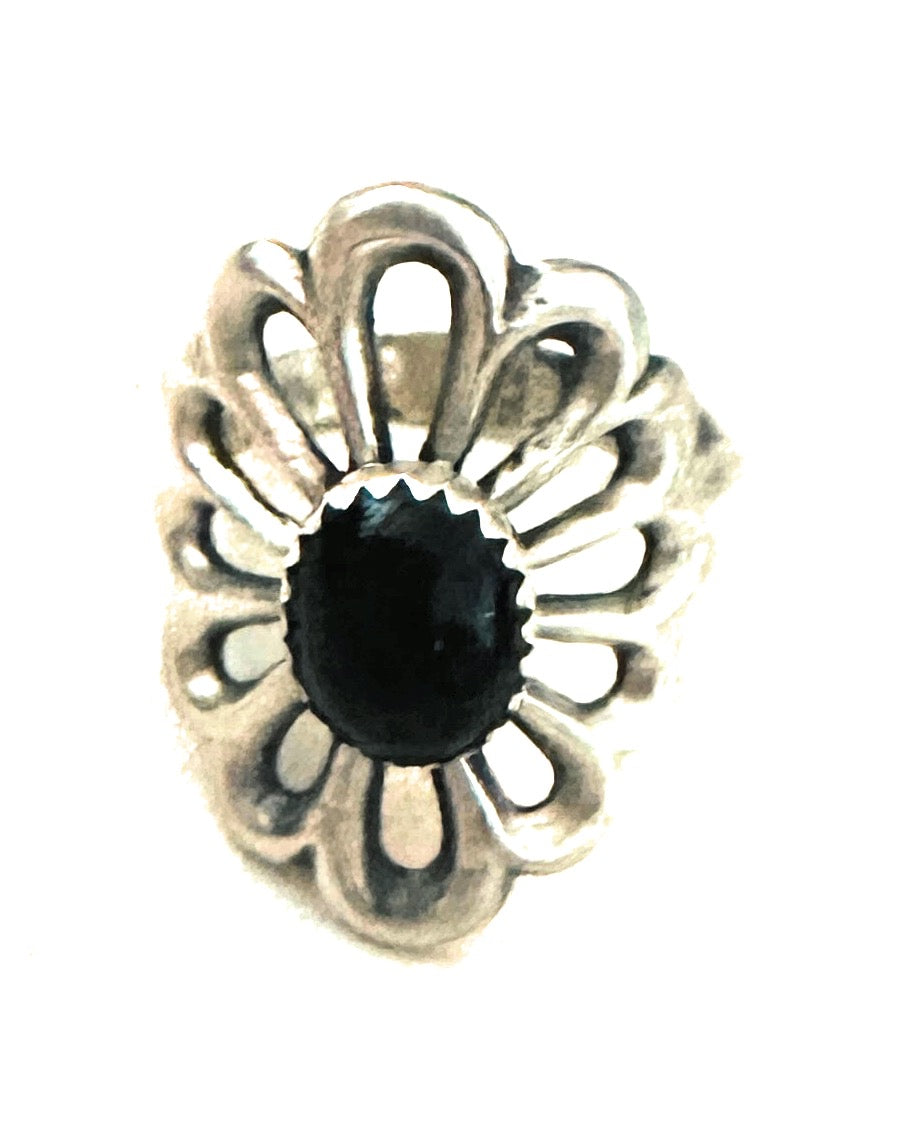 Navajo Sterling Silver & Onyx Flower Ring