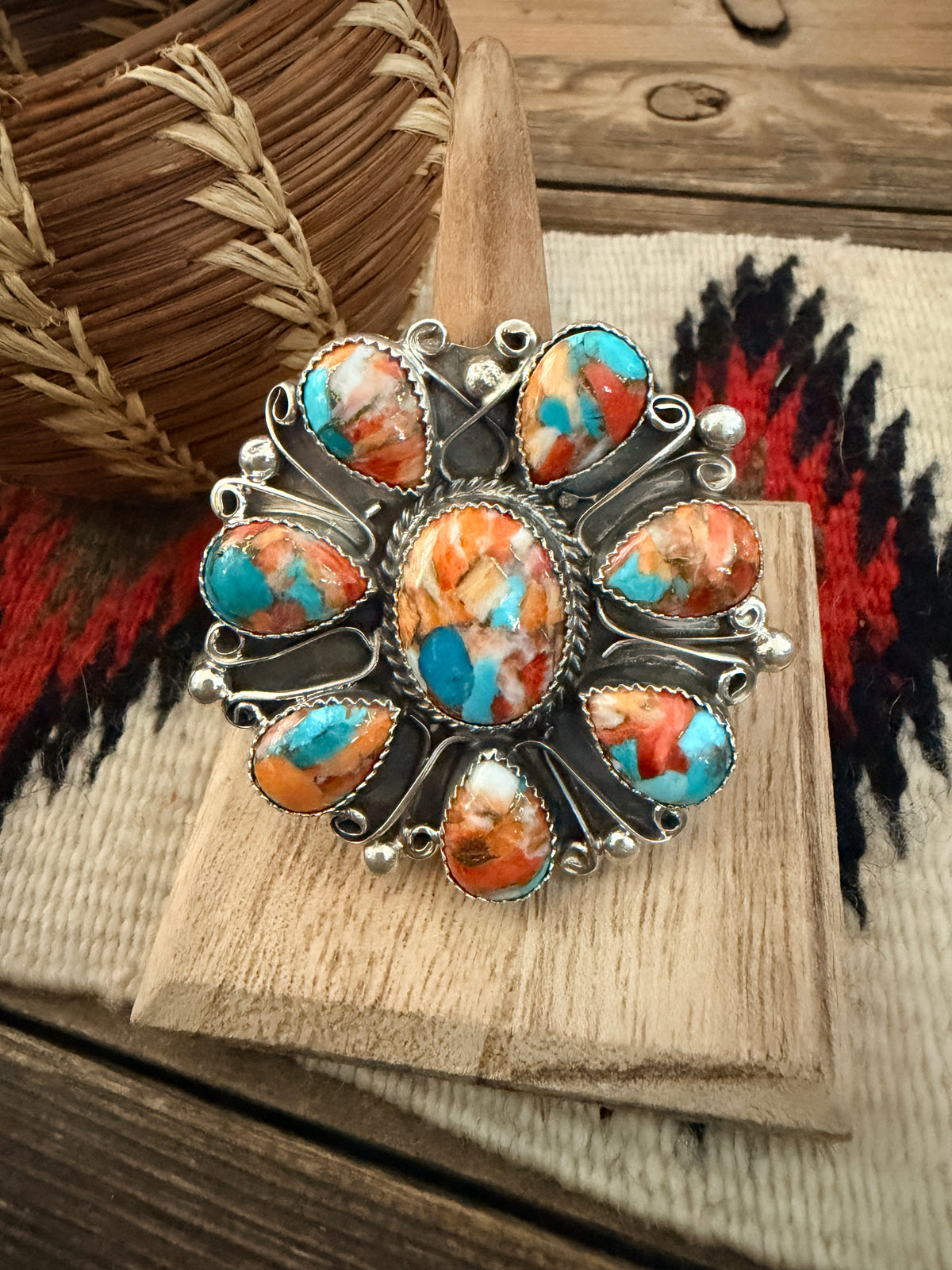 Handcrafted Sterling Silver & Multi Stone Spice Adjustable Ring