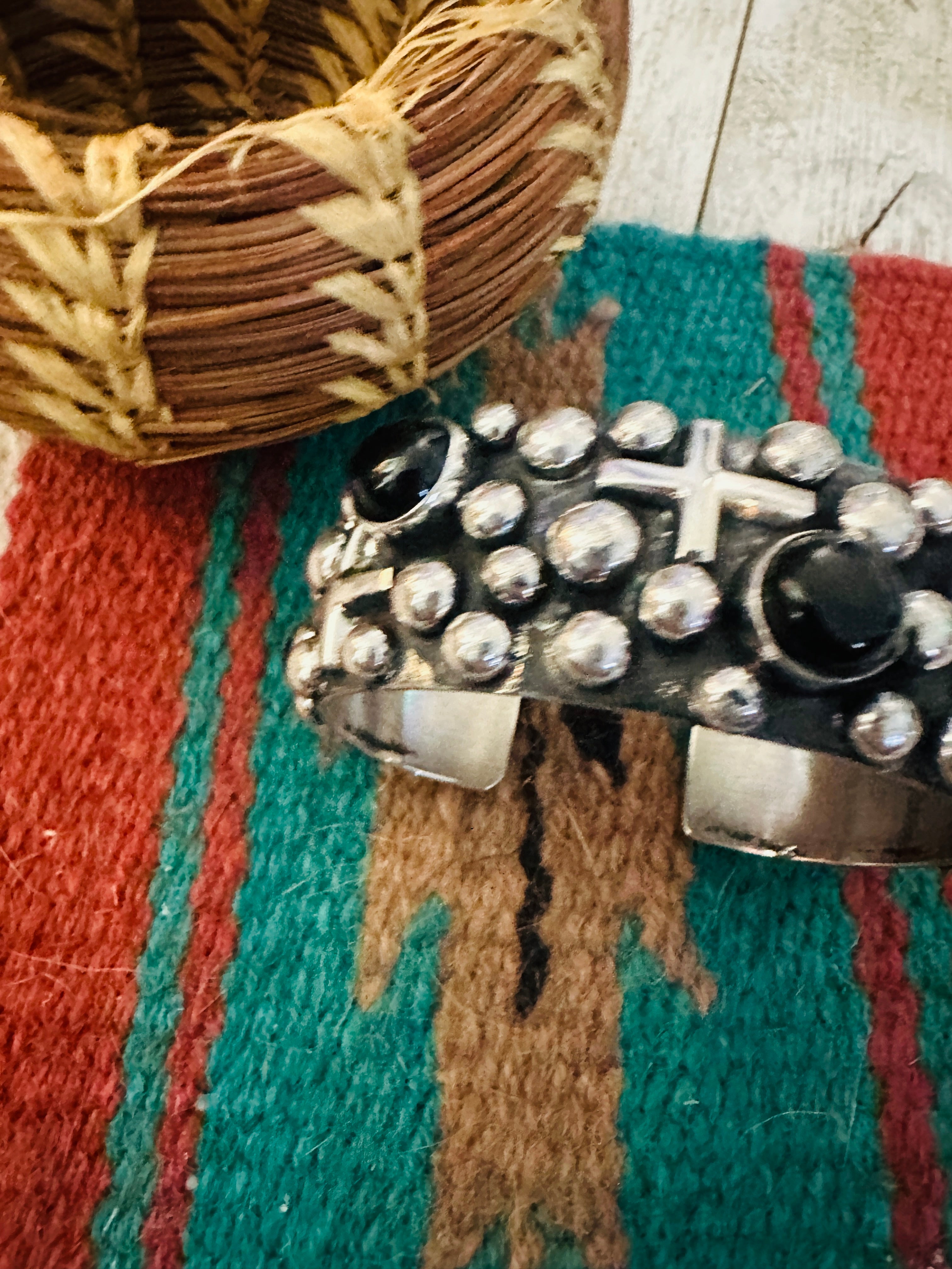 Handcrafted Onyx & Sterling Silver Cross Cuff Bracelet by Chimney Butte