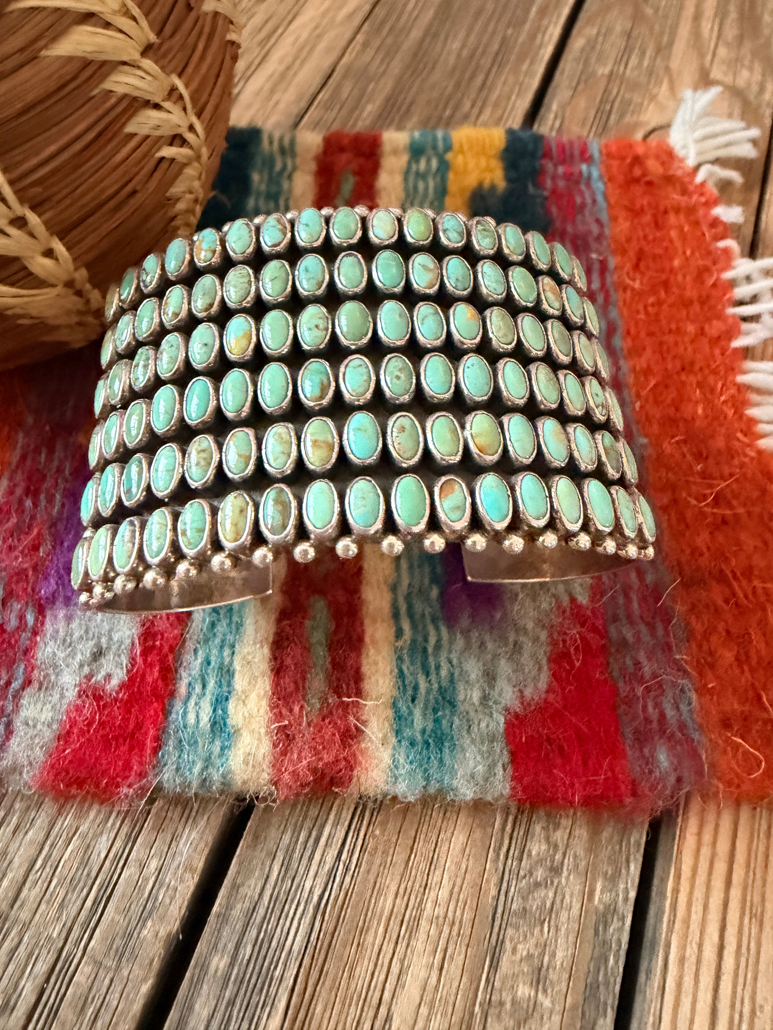 Handcrafted Turquoise & Sterling Silver Cluster Cuff Bracelet By Dee Nez