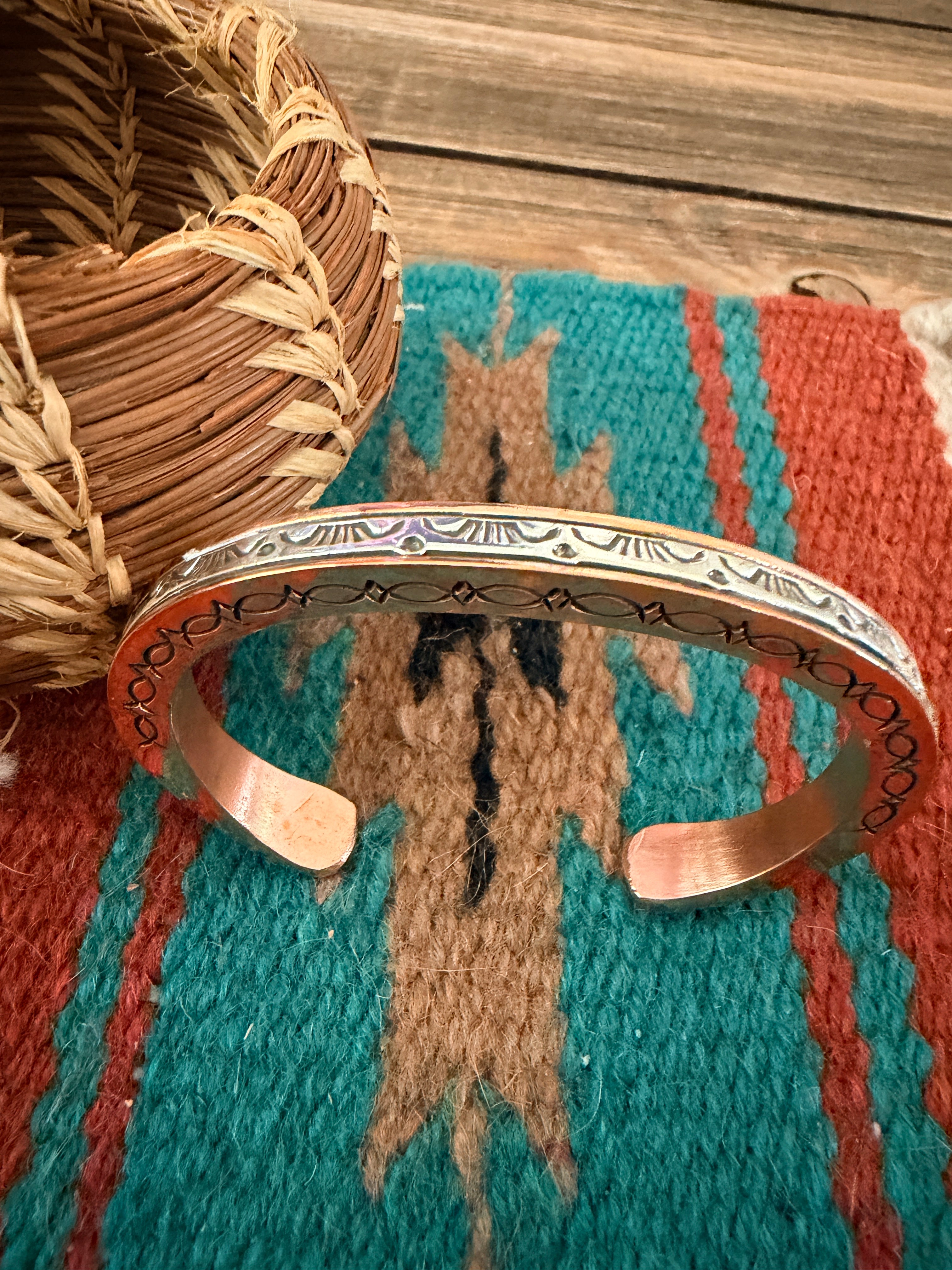 Handcrafted Copper & Sterling Silver Cuff Bracelet by Wylie Secatero
