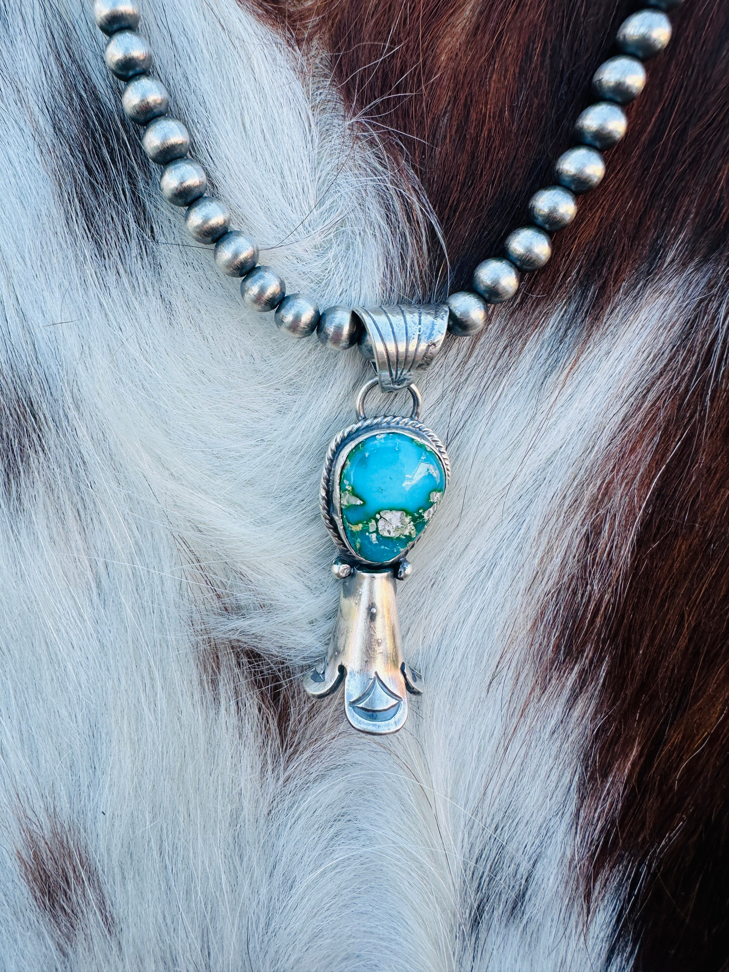 Handcrafted Turquoise & Sterling Silver Beaded Blossom Necklace