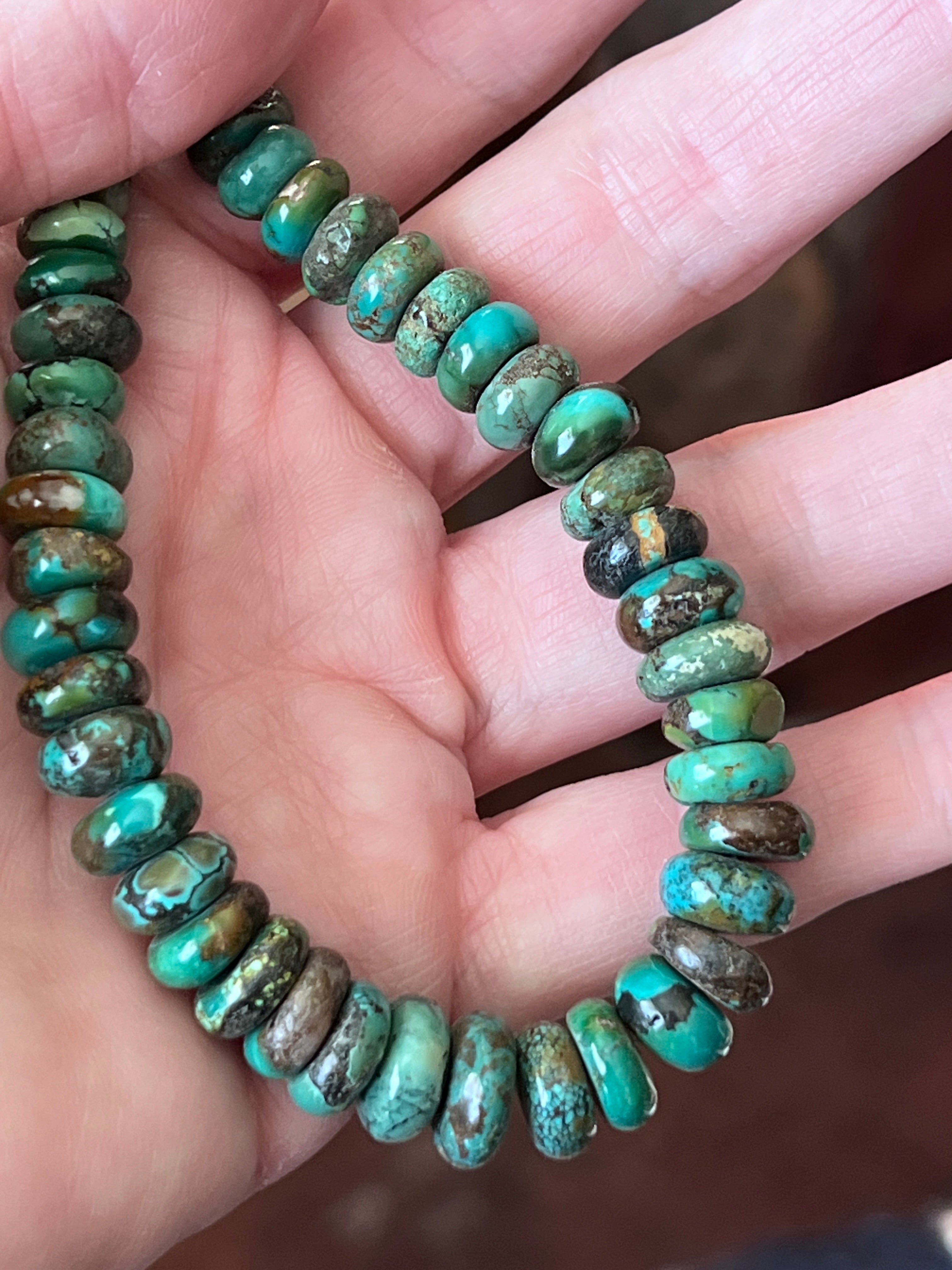 Kirby Smith Hand Strung Hubei Turquoise Rondelle and Sterling Silver Beaded Necklace