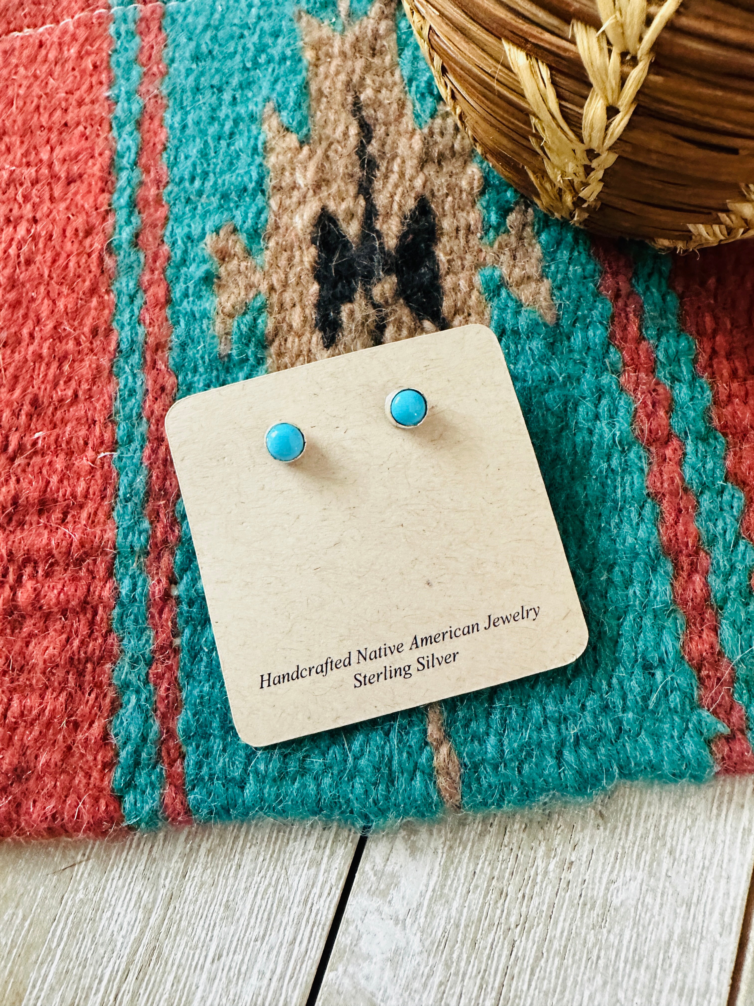 Handcrafted Sonoran Gold Turquoise & Sterling Silver Stud Earrings by Gilbert Weebothee