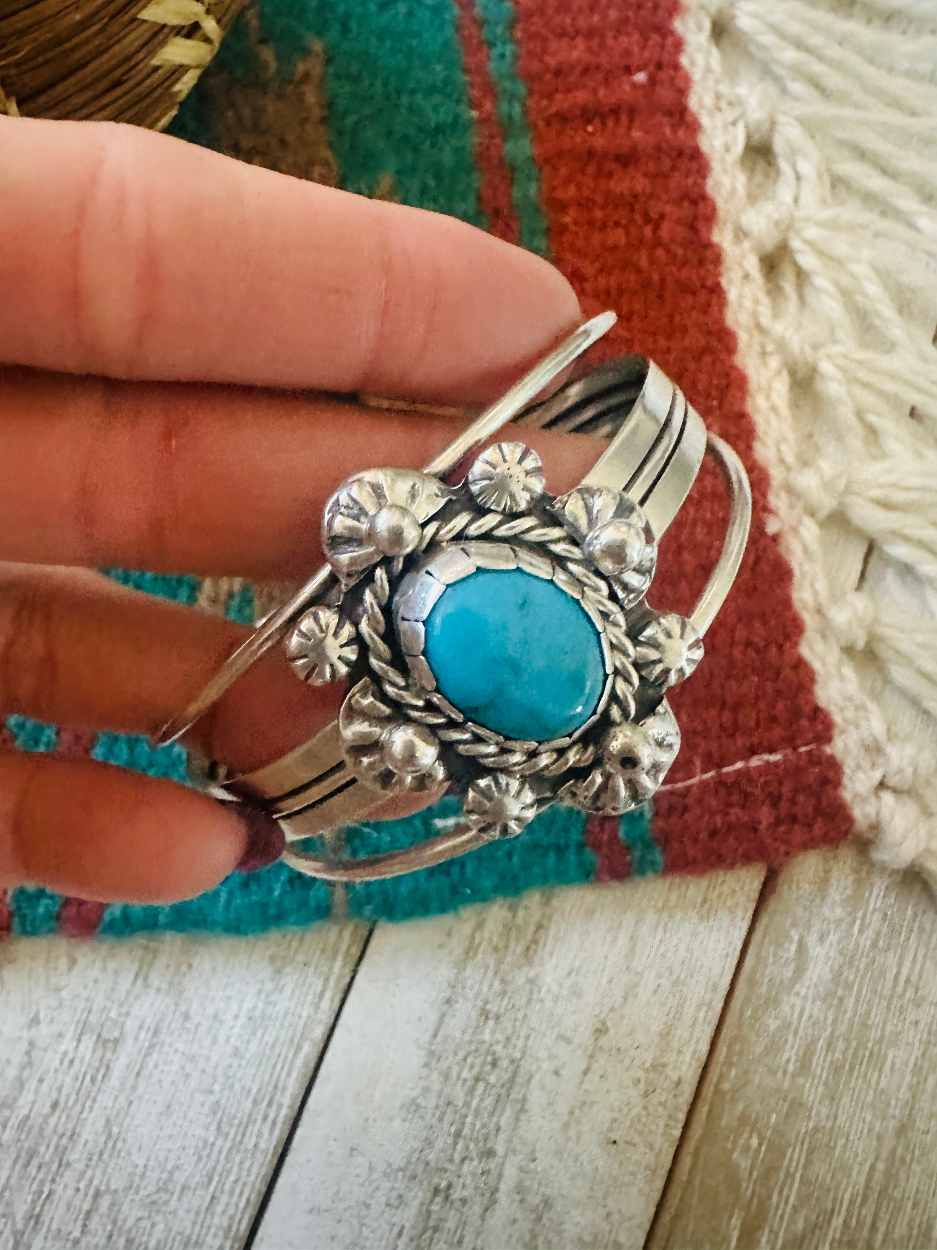 Navajo Sterling Silver & Kingman Turquoise Cuff Bracelet