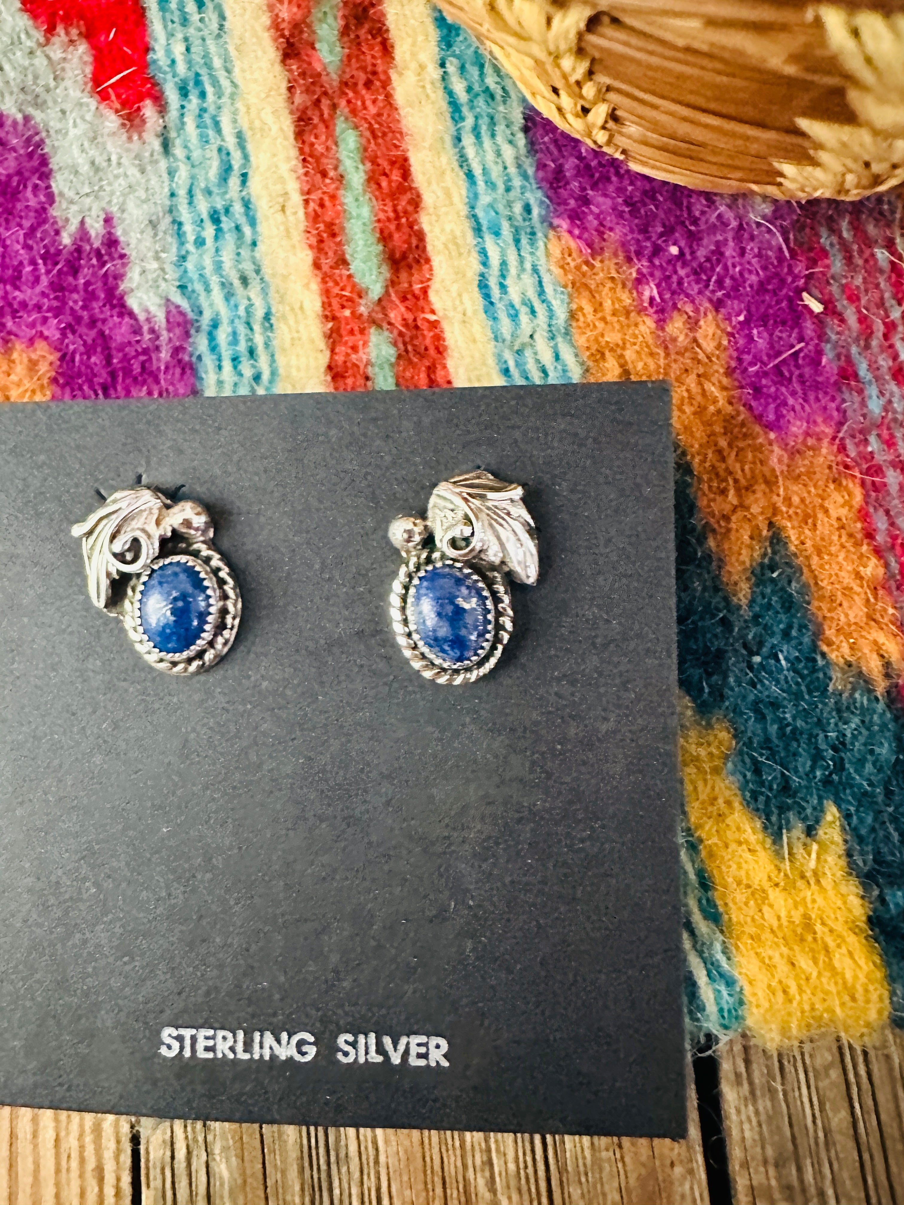 Handcrafted Lapis & Sterling Silver Stud Earrings