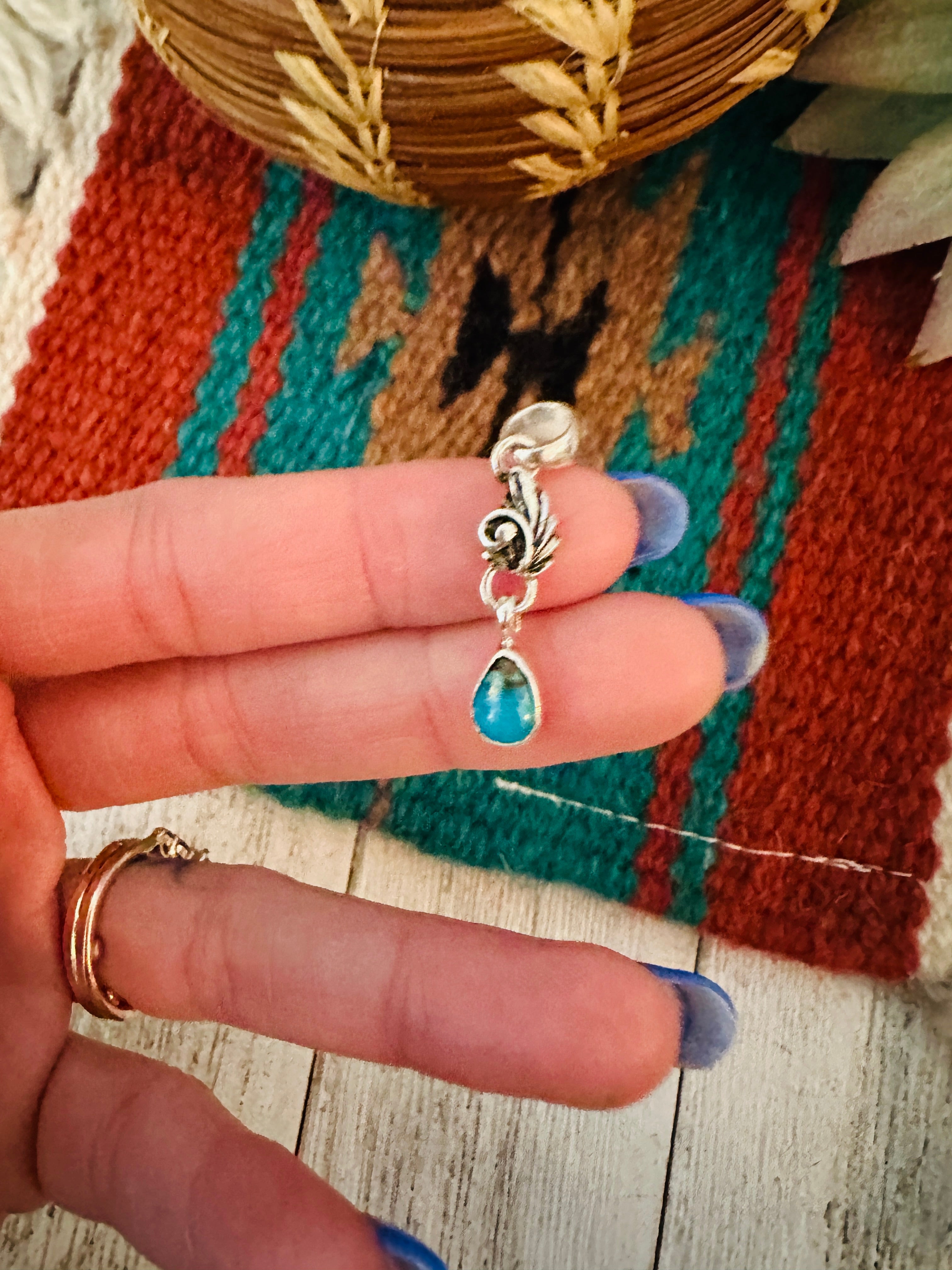 Navajo Turquoise & Sterling Silver Feather Pendant