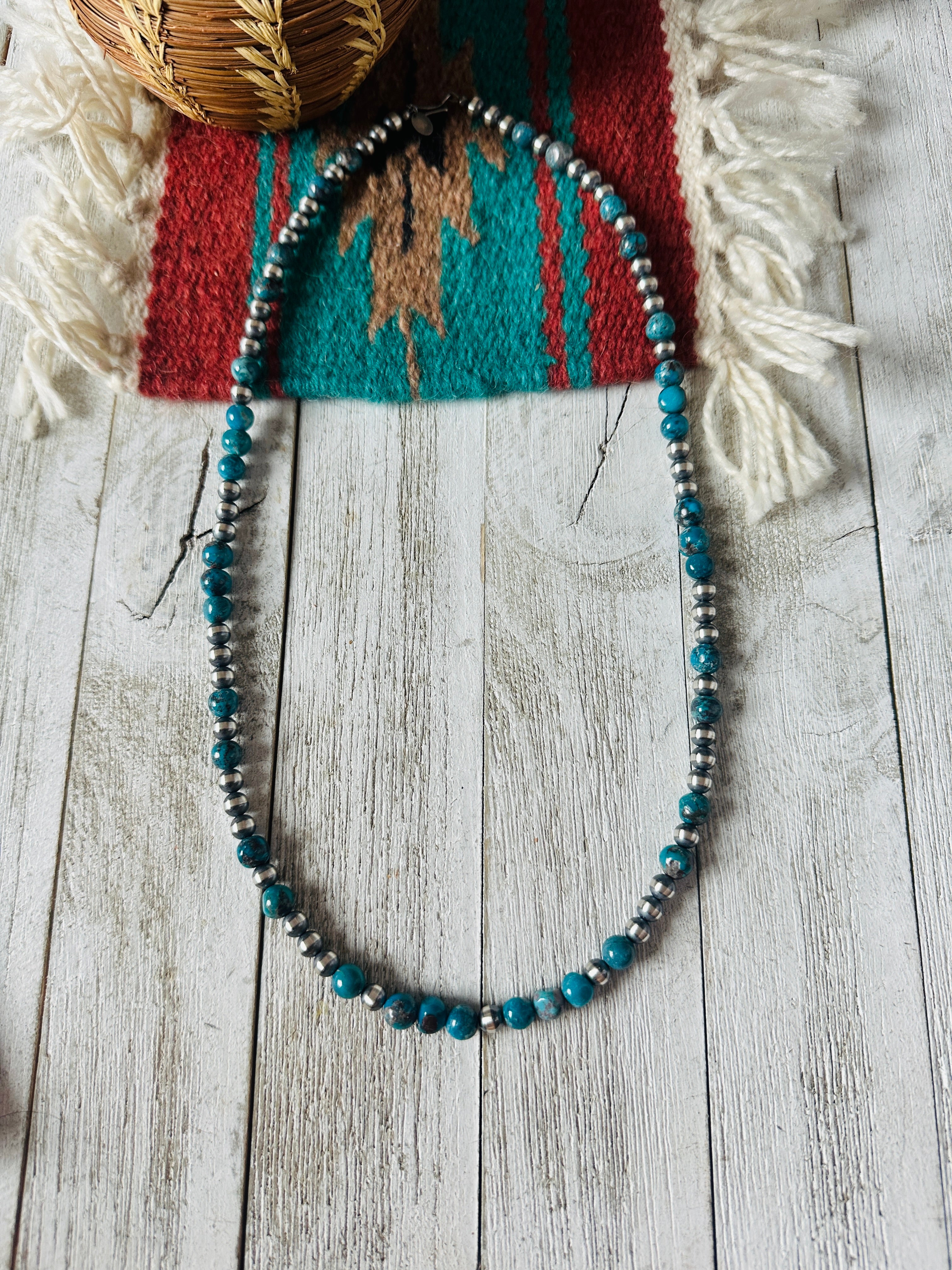 Navajo Turquoise & Sterling Silver Beaded Necklace