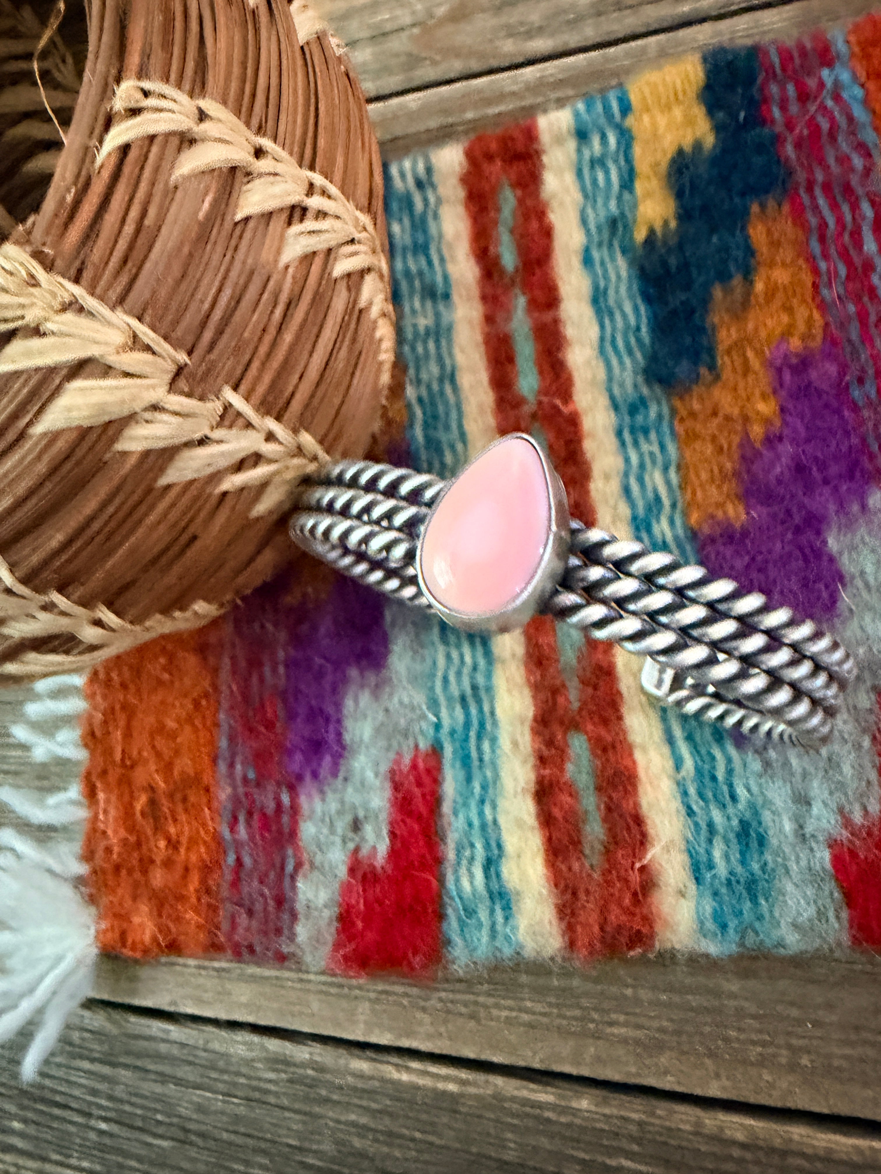Handcrafted Queen Pink Conch & Sterling Silver Cuff Bracelet