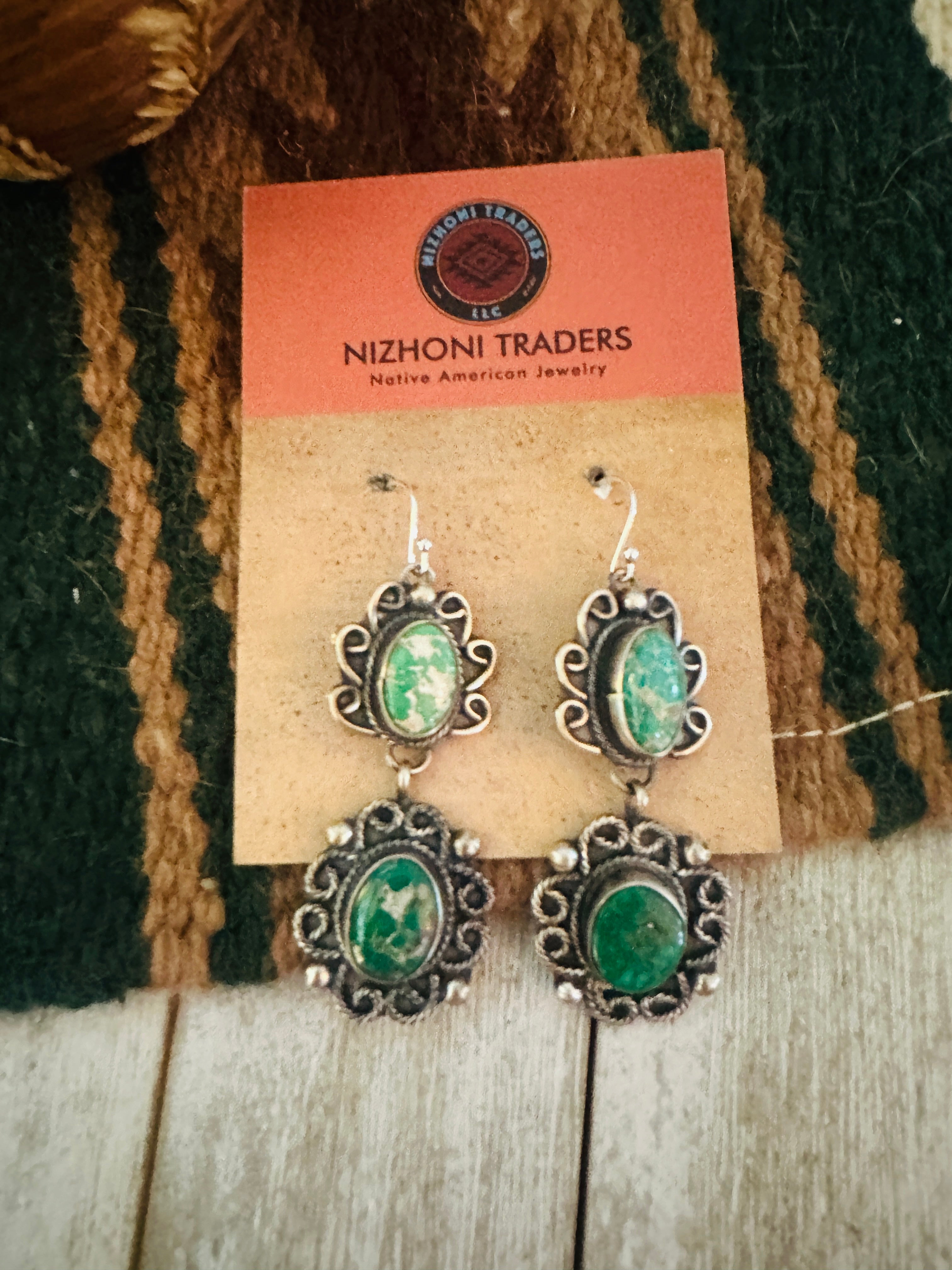 Navajo Turquoise & Sterling Silver Dangle Earrings by Sheila Becenti
