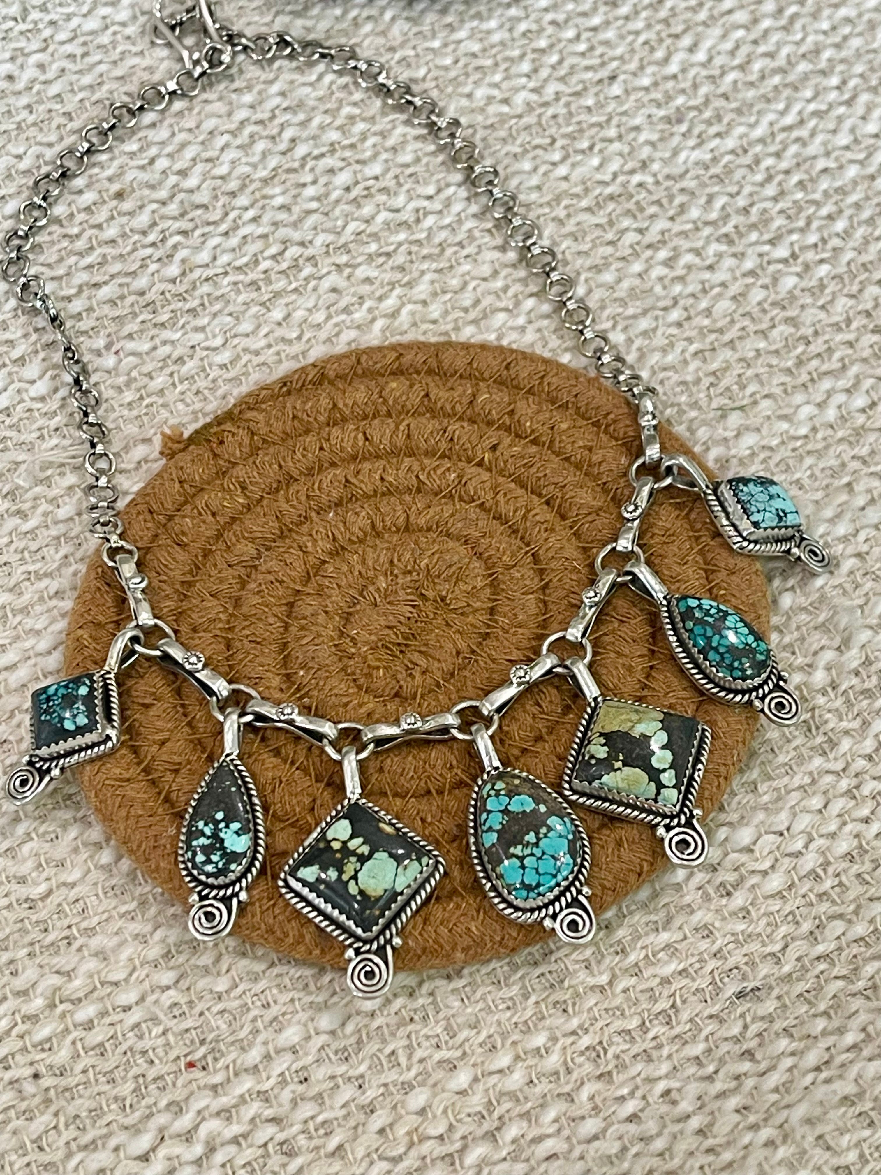 Handmade Sterling Silver Number 8 Turquoise Necklace with Signed Nizhoni