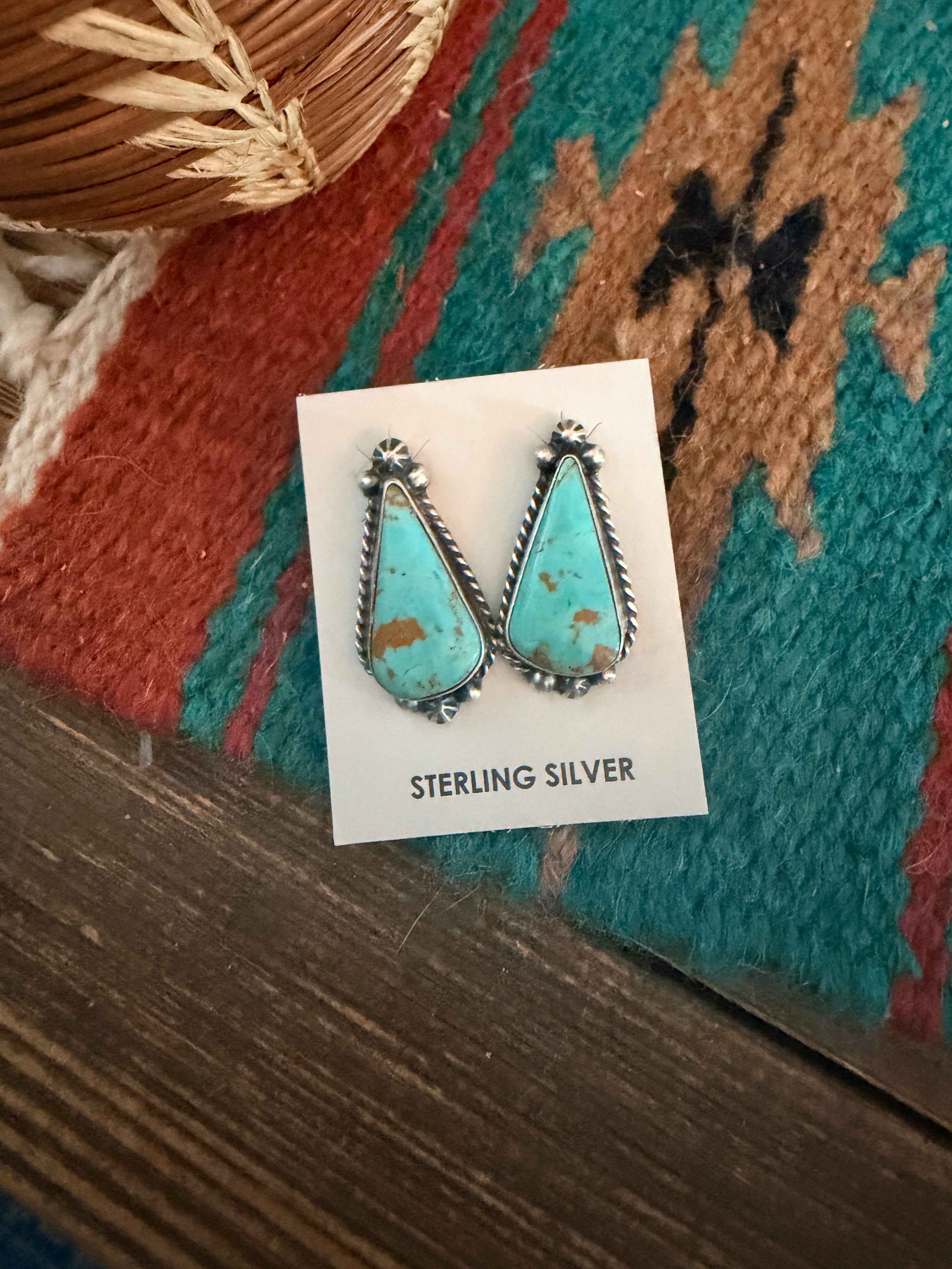 Handcrafted Turquoise & Sterling Silver Post Earrings
