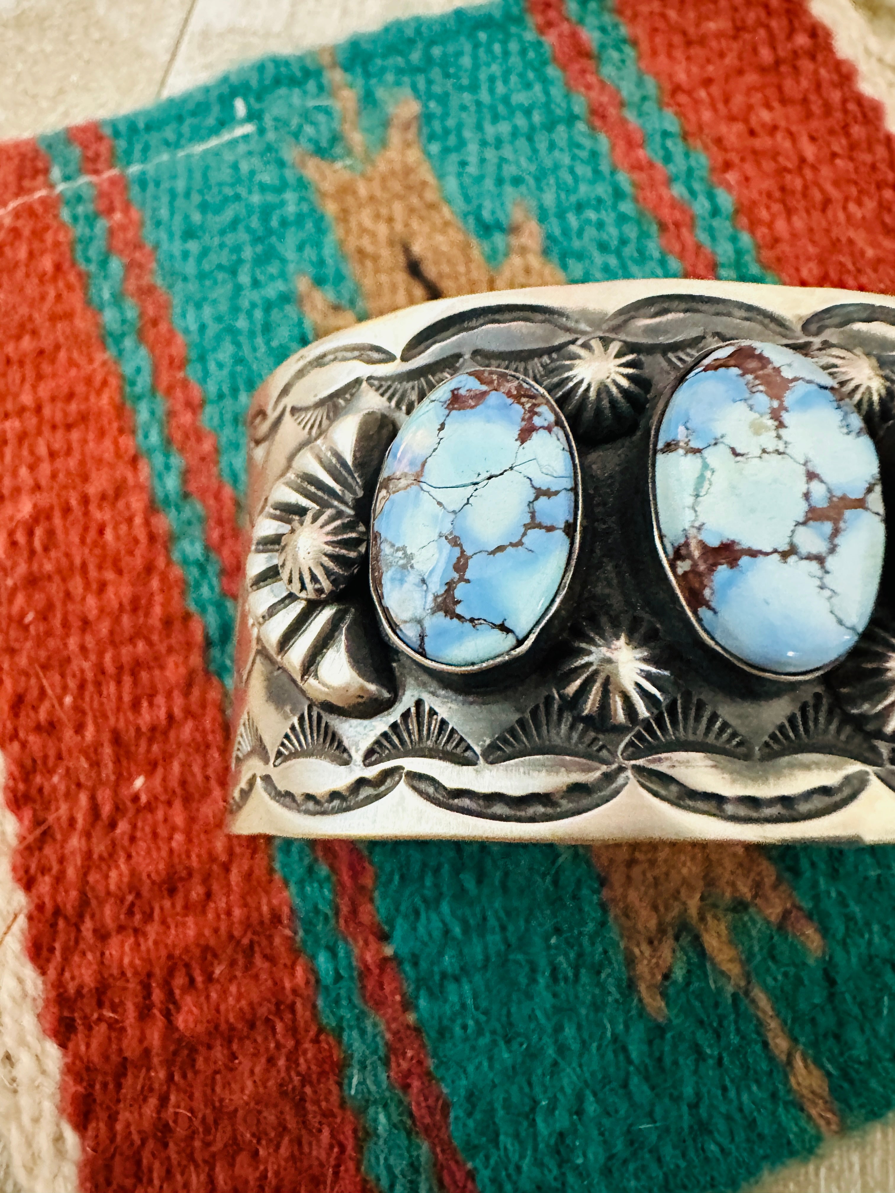 Handcrafted Sterling Silver & Golden Hills Turquoise Cuff Bracelet by Chimney Butte /