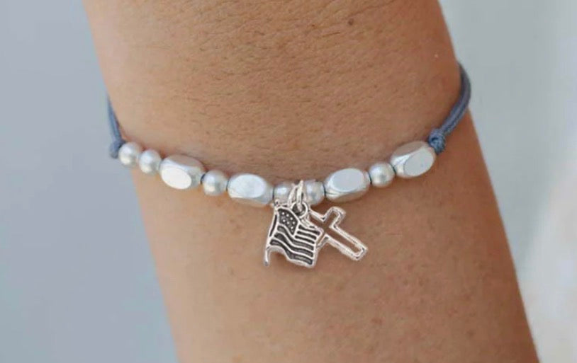 God Bless America Cross Bracelet (Gray)