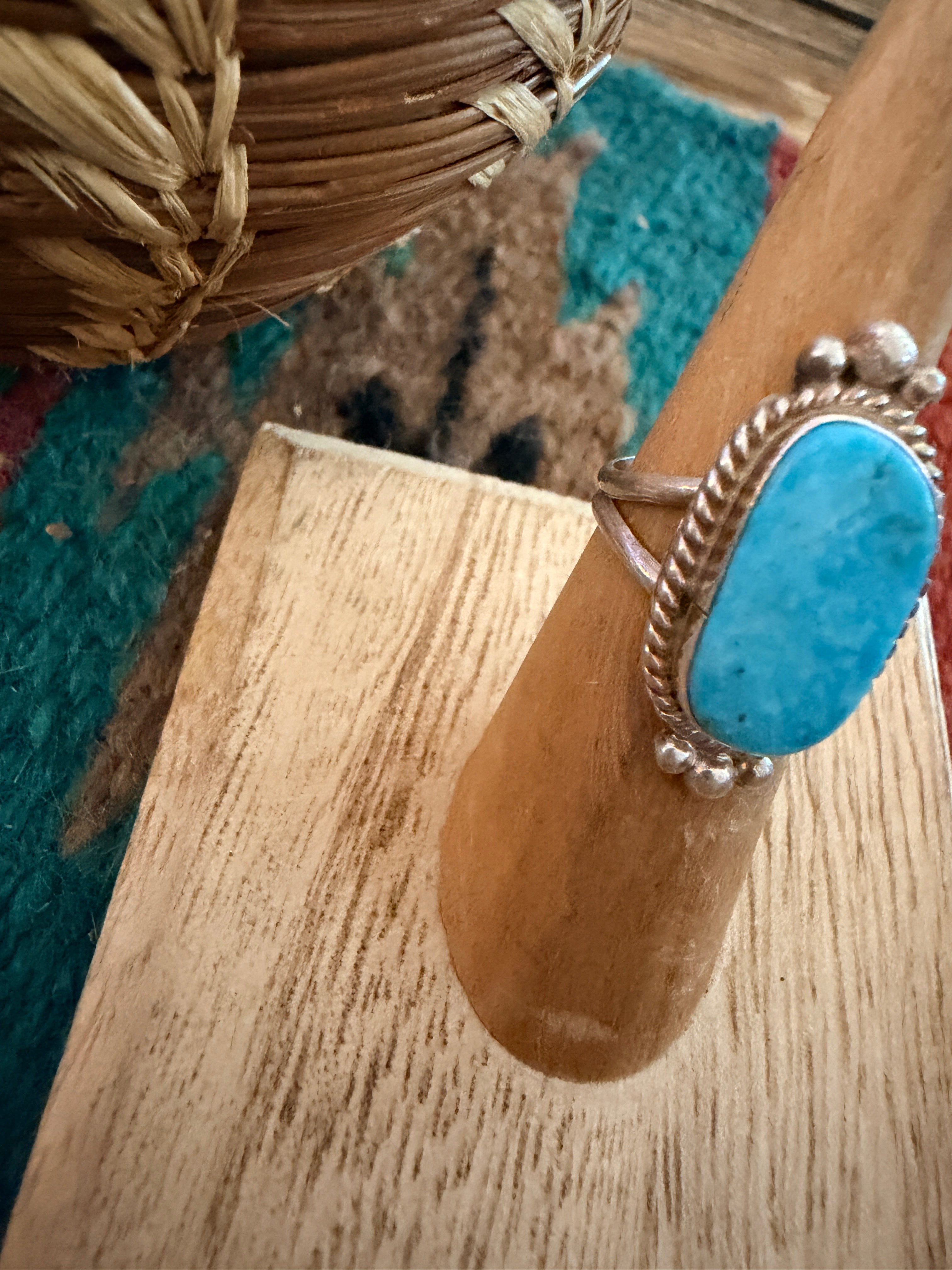 Handcrafted Turquoise & Sterling Silver Ring Size 4.75
