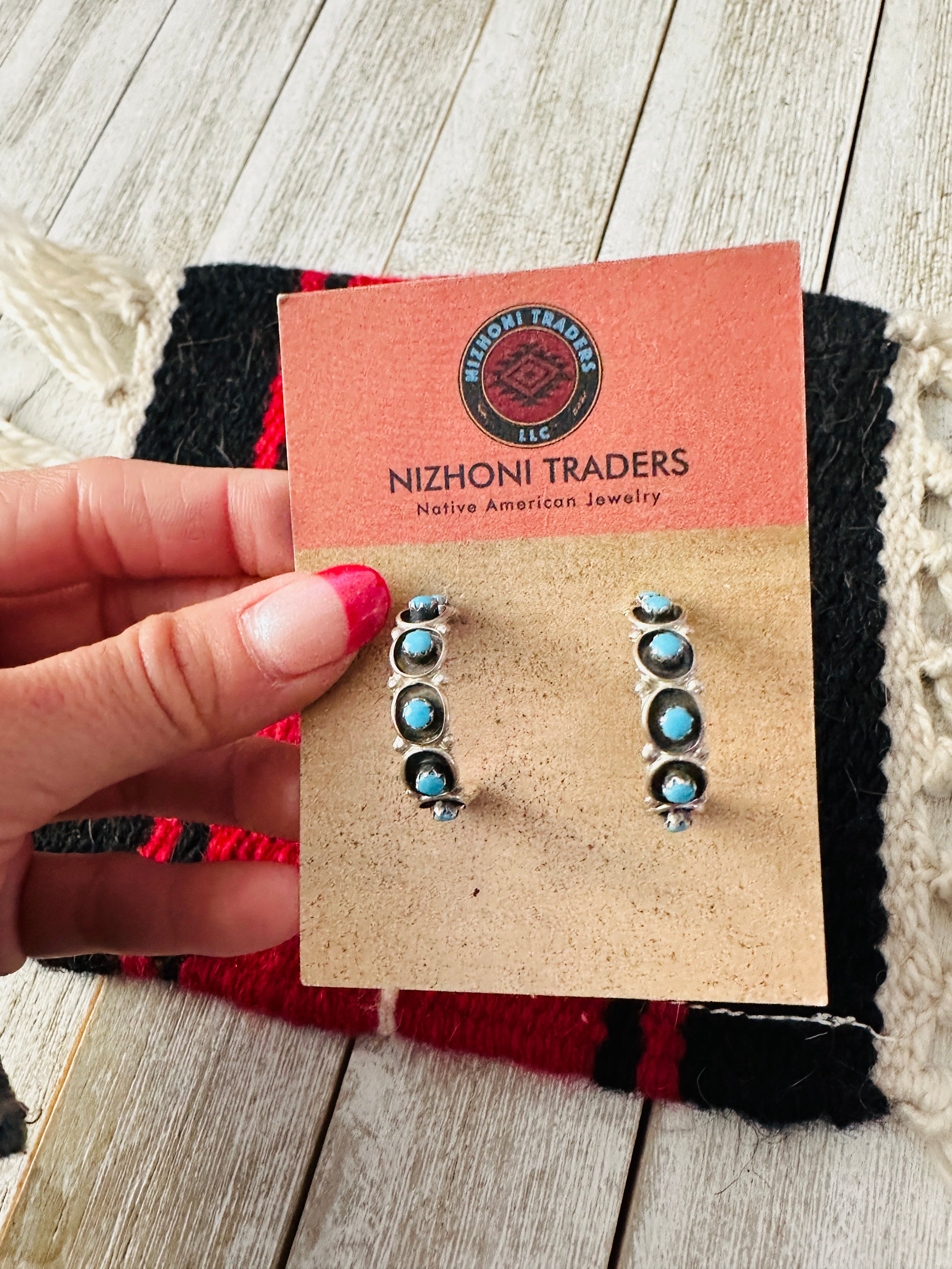 Handcrafted Sterling Silver & Turquoise Snake Eye Hoop Earrings