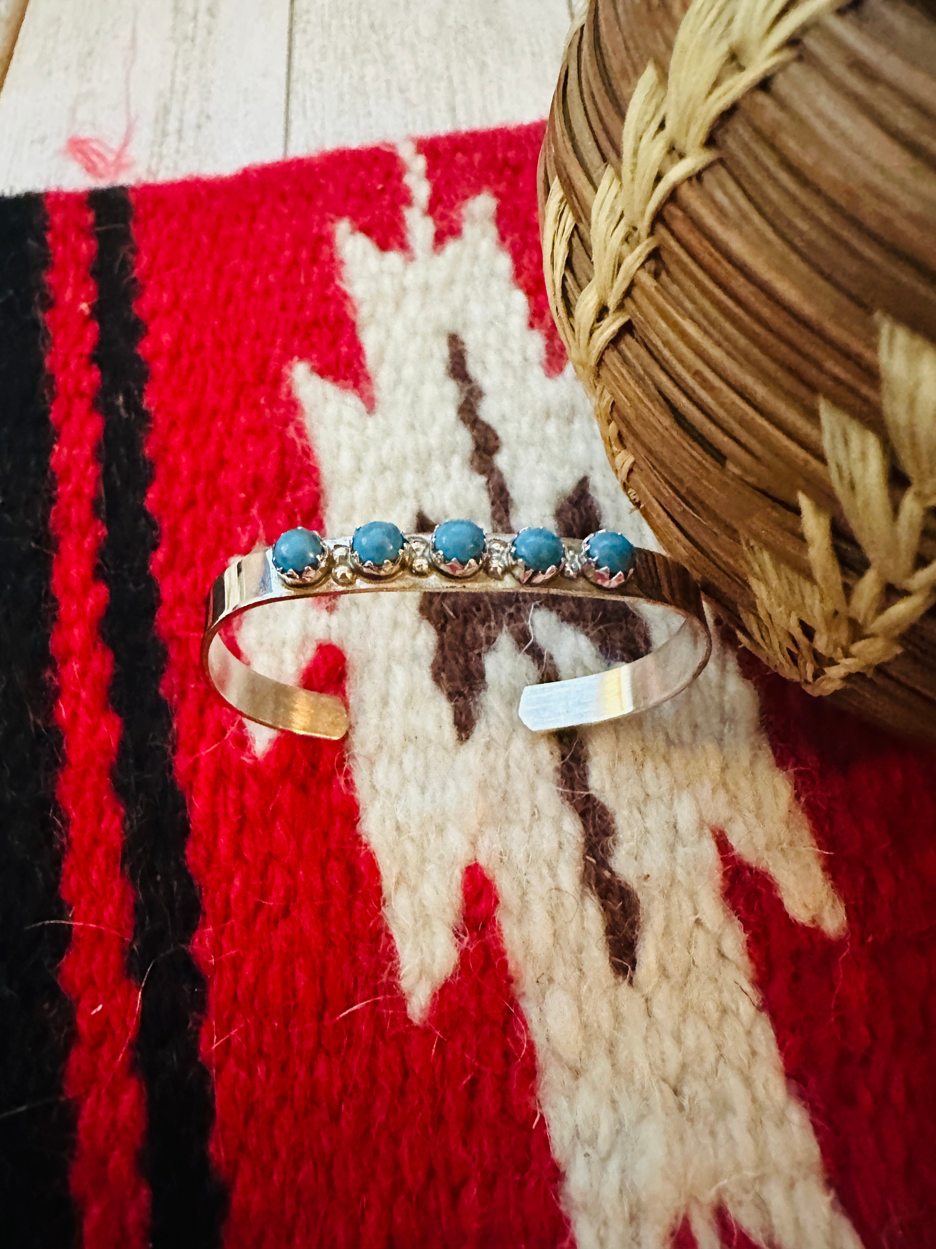 Navajo Sterling Silver & Turquoise Baby Cuff Bracelet