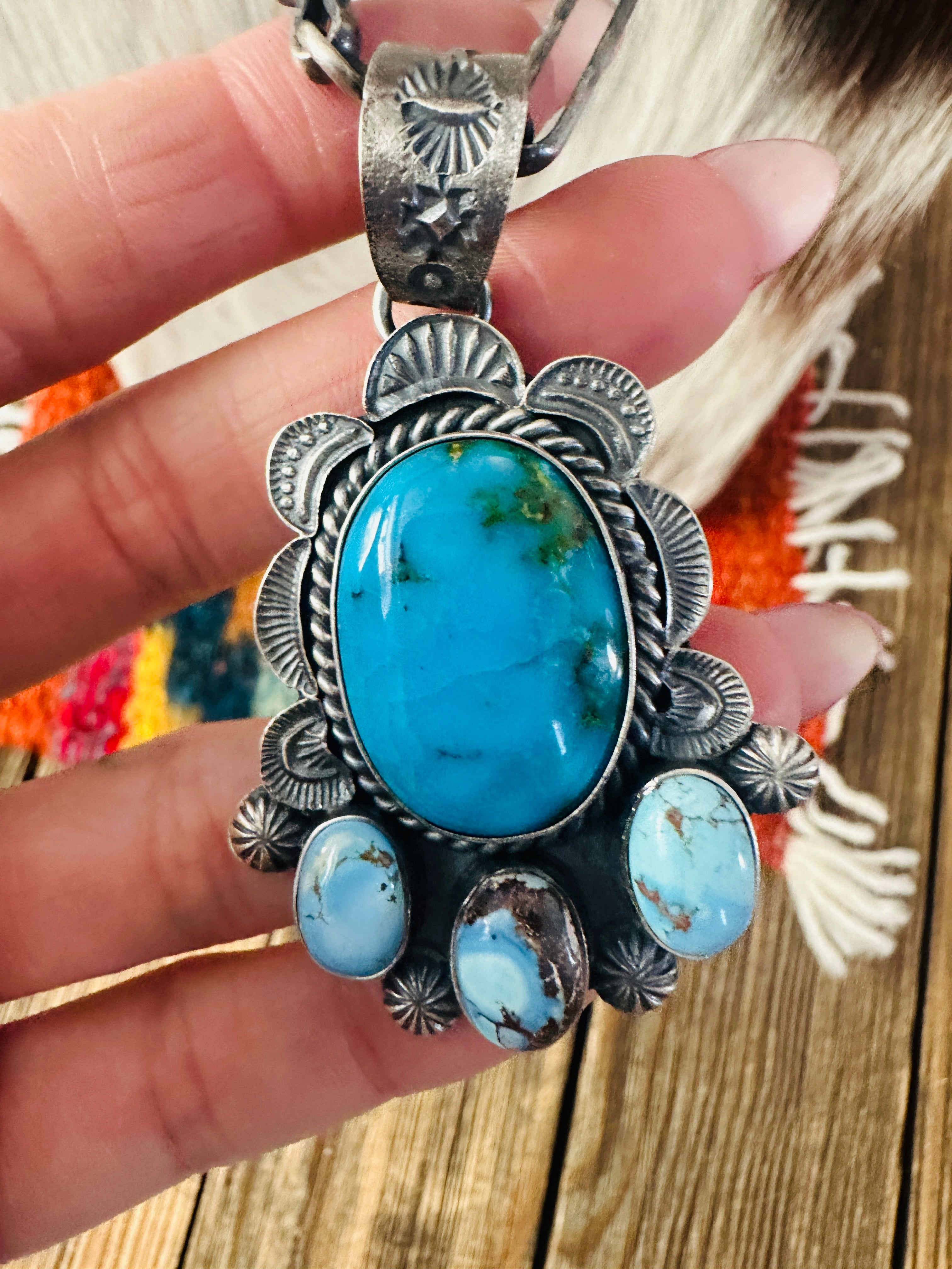Handcrafted Turquoise & Sterling Silver Cluster Necklace by Kevin Billah