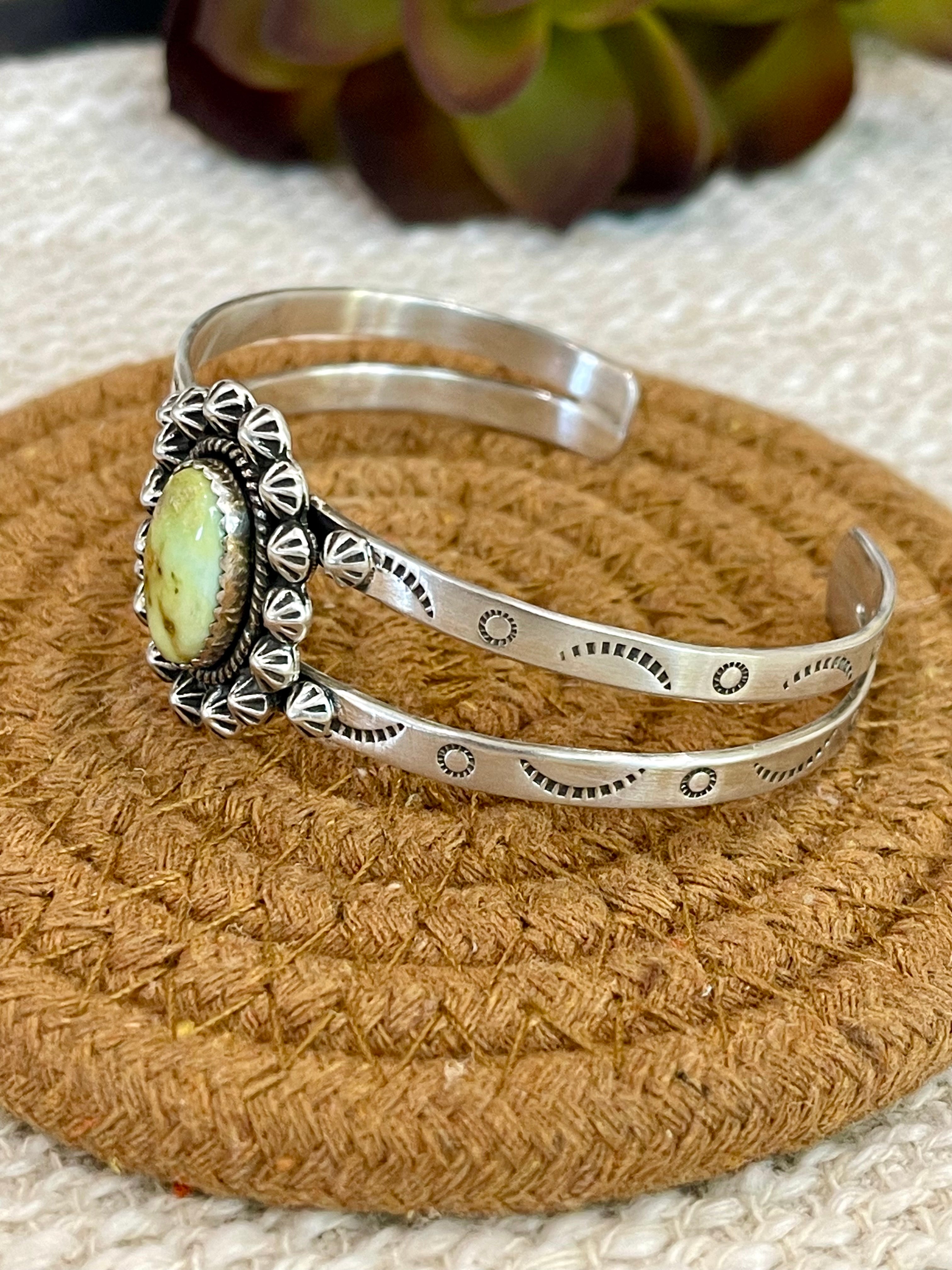 Handmade Sterling Silver Palomino Turquoise Cuff Bracelet with Signed Nizhoni