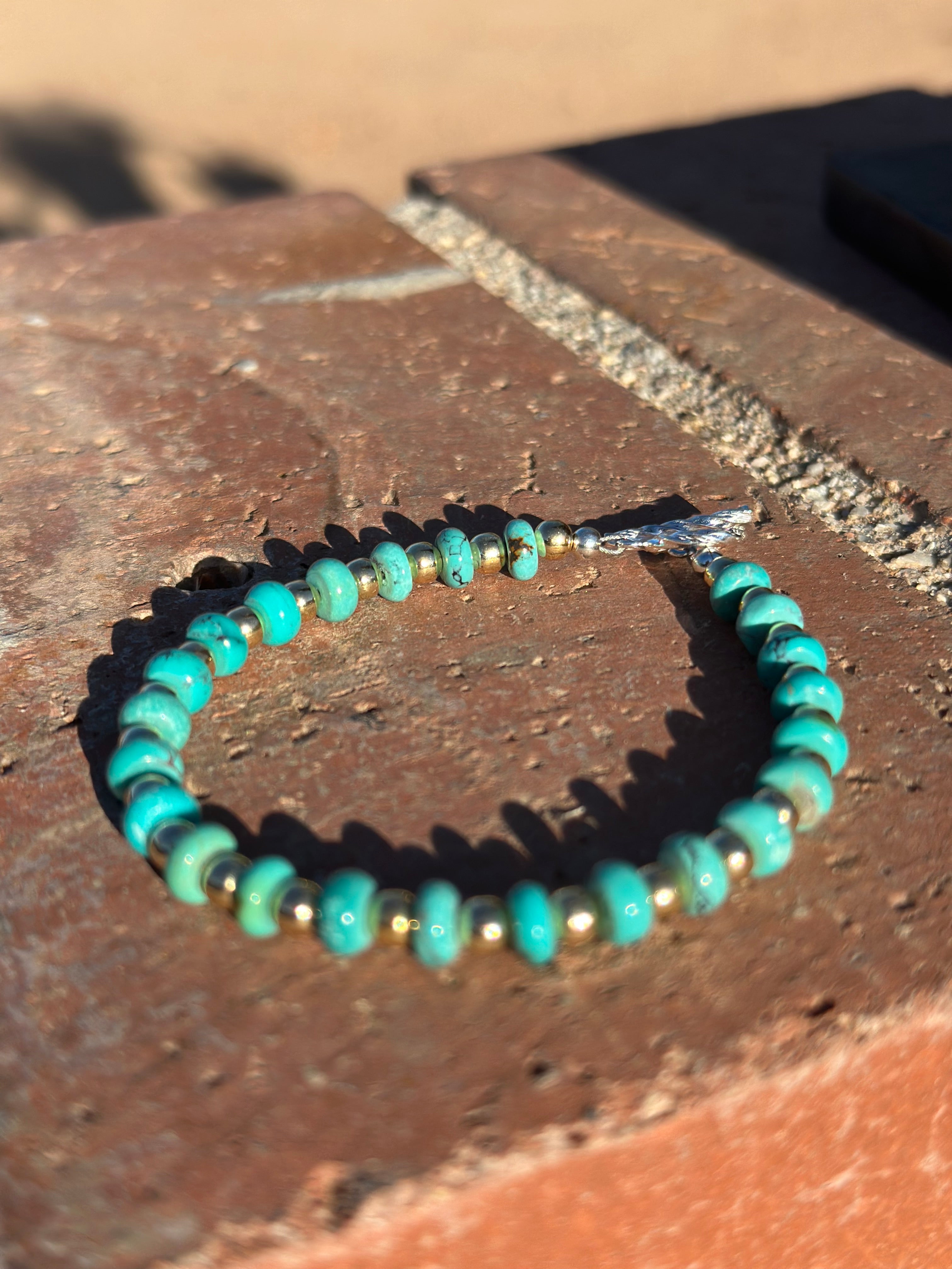 Gilded Sky Turquoise, Gold & Sterling Silver Beaded Necklace and Bracelets