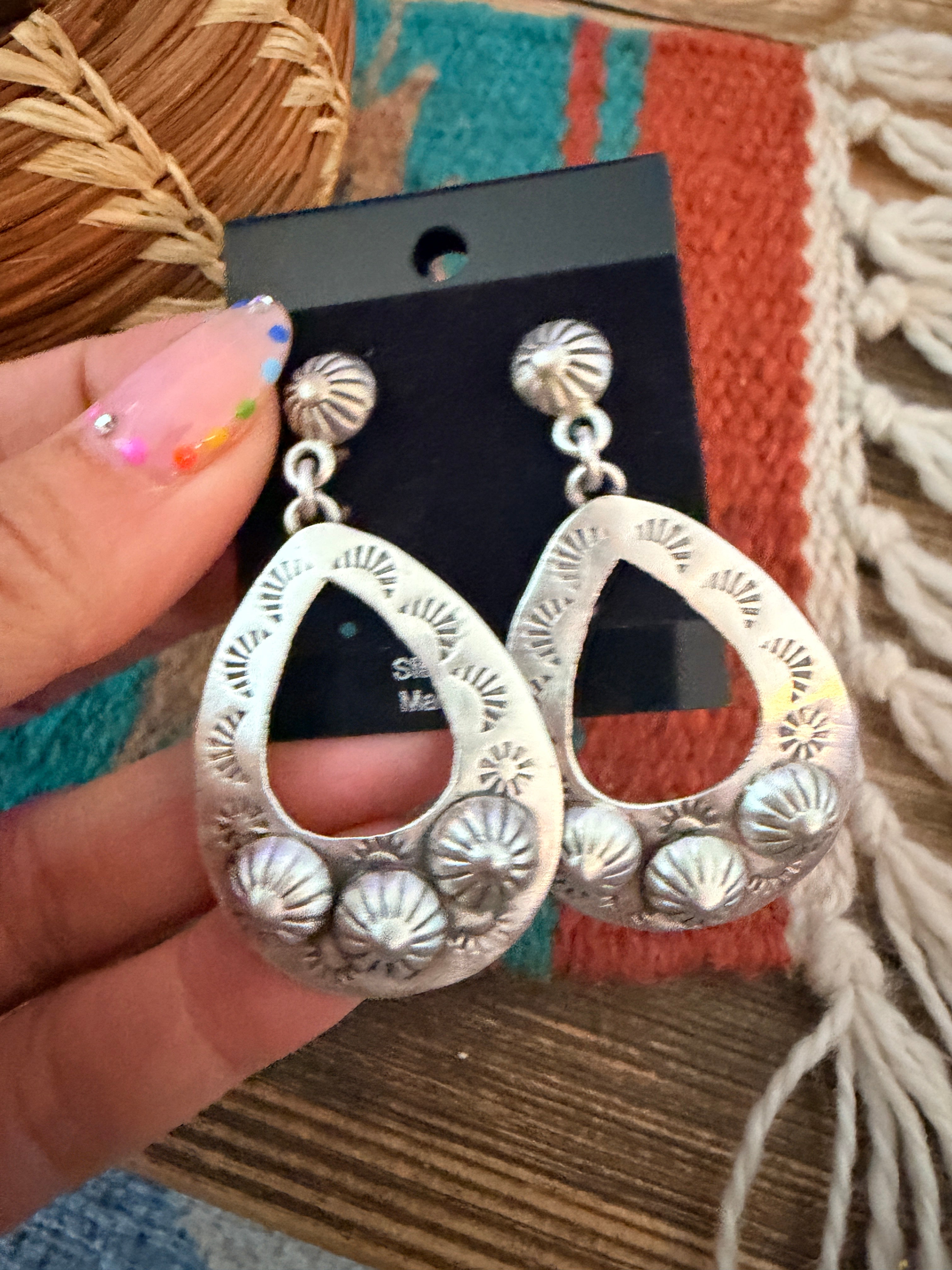 Handmade Sterling Silver Concho Dangle Earrings