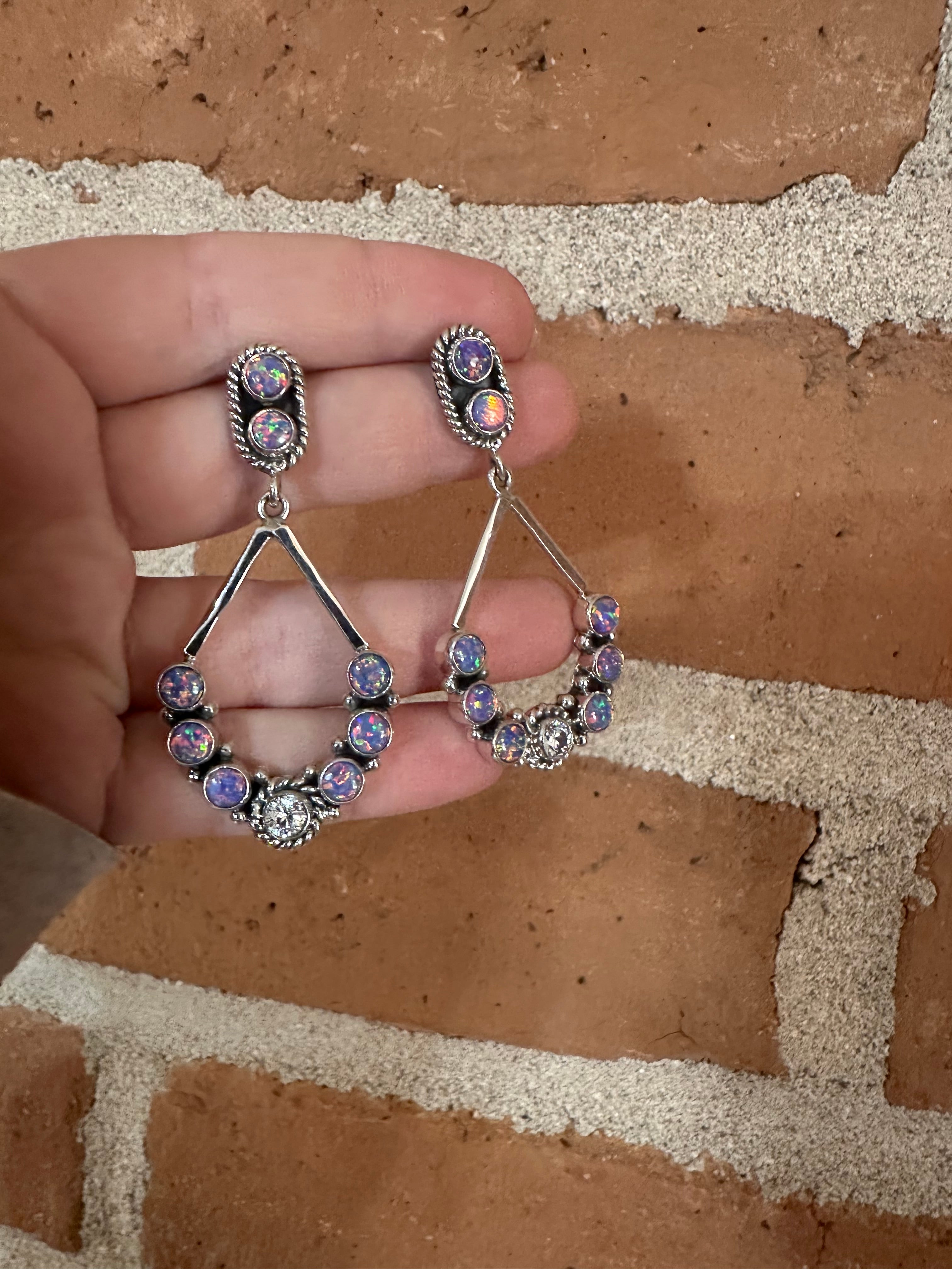 Handmade Purple Fire Opal, CZ and Sterling Silver Handmade Dangles