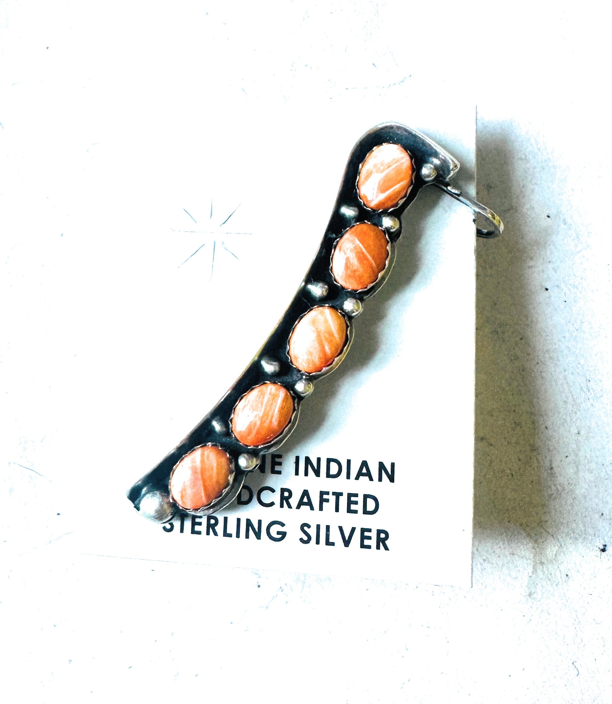 Navajo Sterling Silver & Orange Spiny Left Ear Cuff