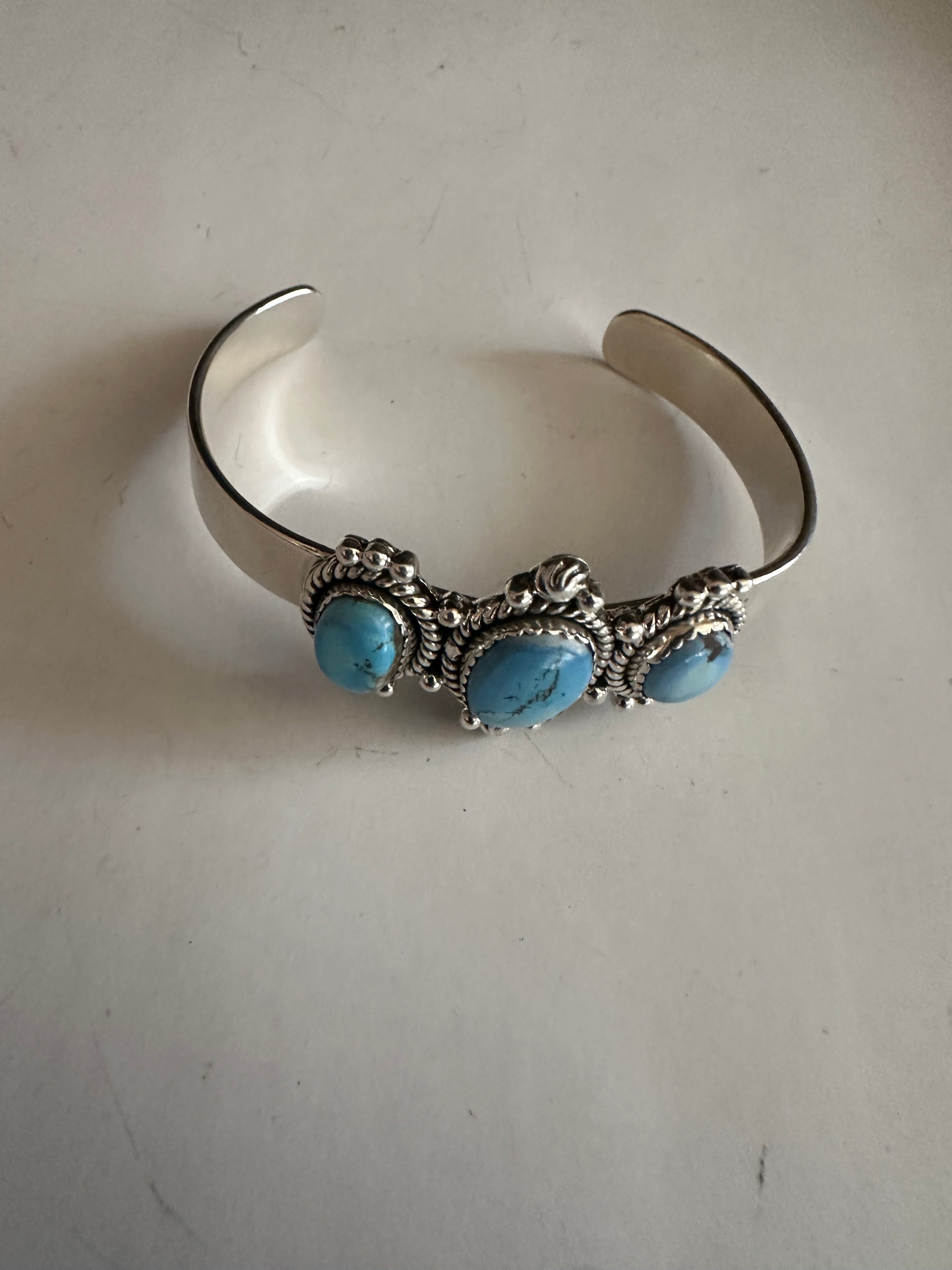 Handmade Sterling Silver & 3 Stone Golden Hills Turquoise Adjustable Cuff Bracelet