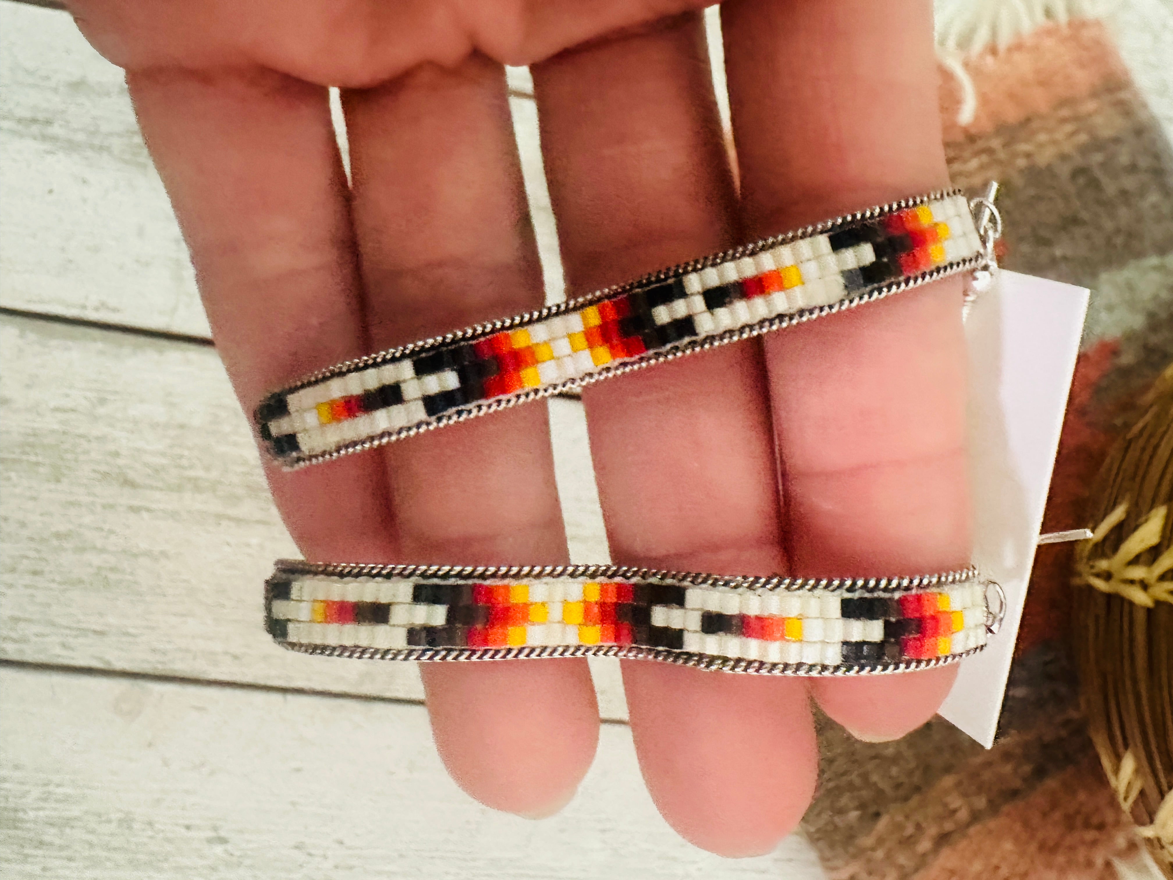 Navajo Handmade Multicolor Beaded Dangle Earrings