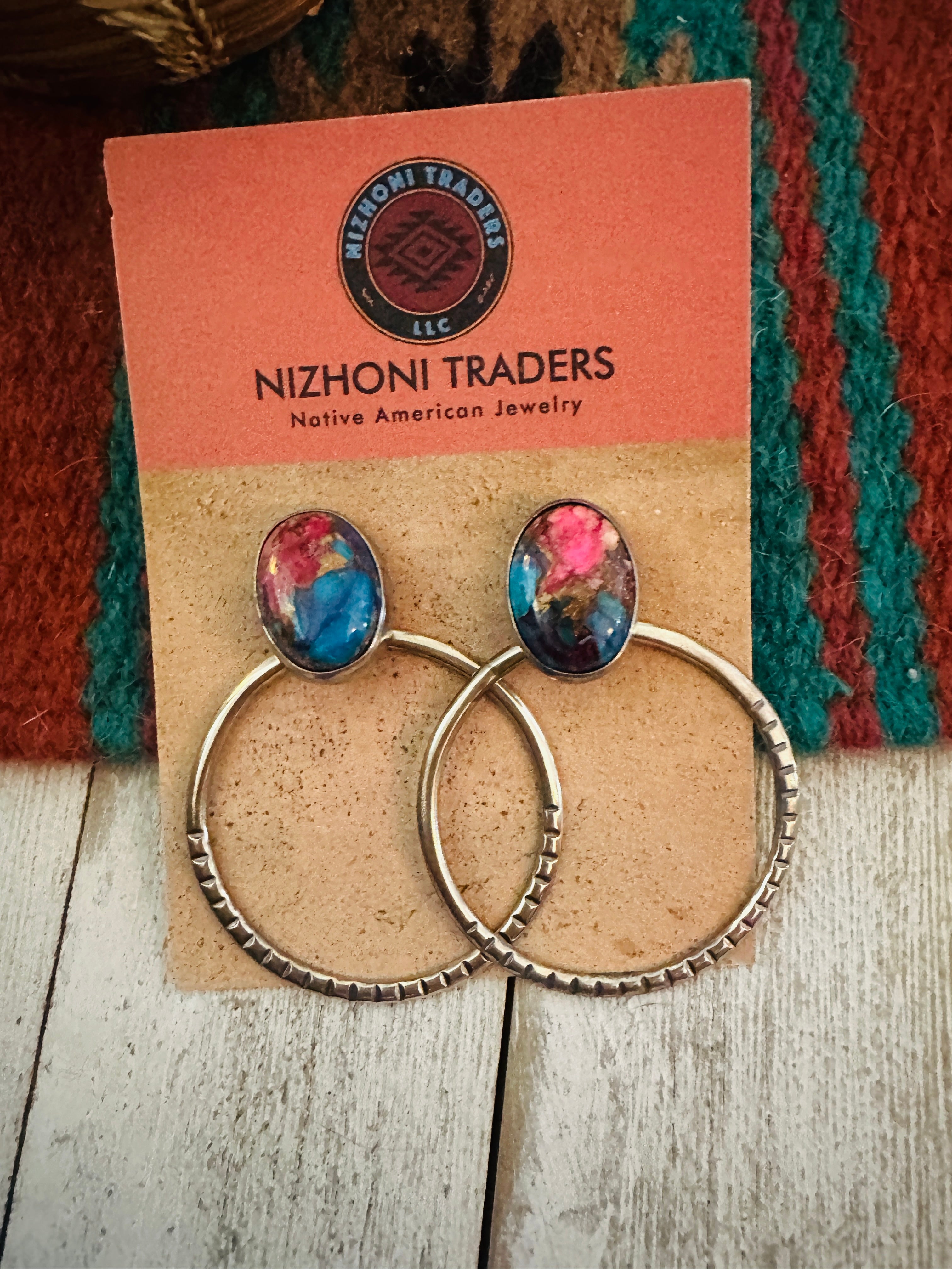 Navajo Pink Dream Mojave & Sterling Silver Dangle Hoop Earrings