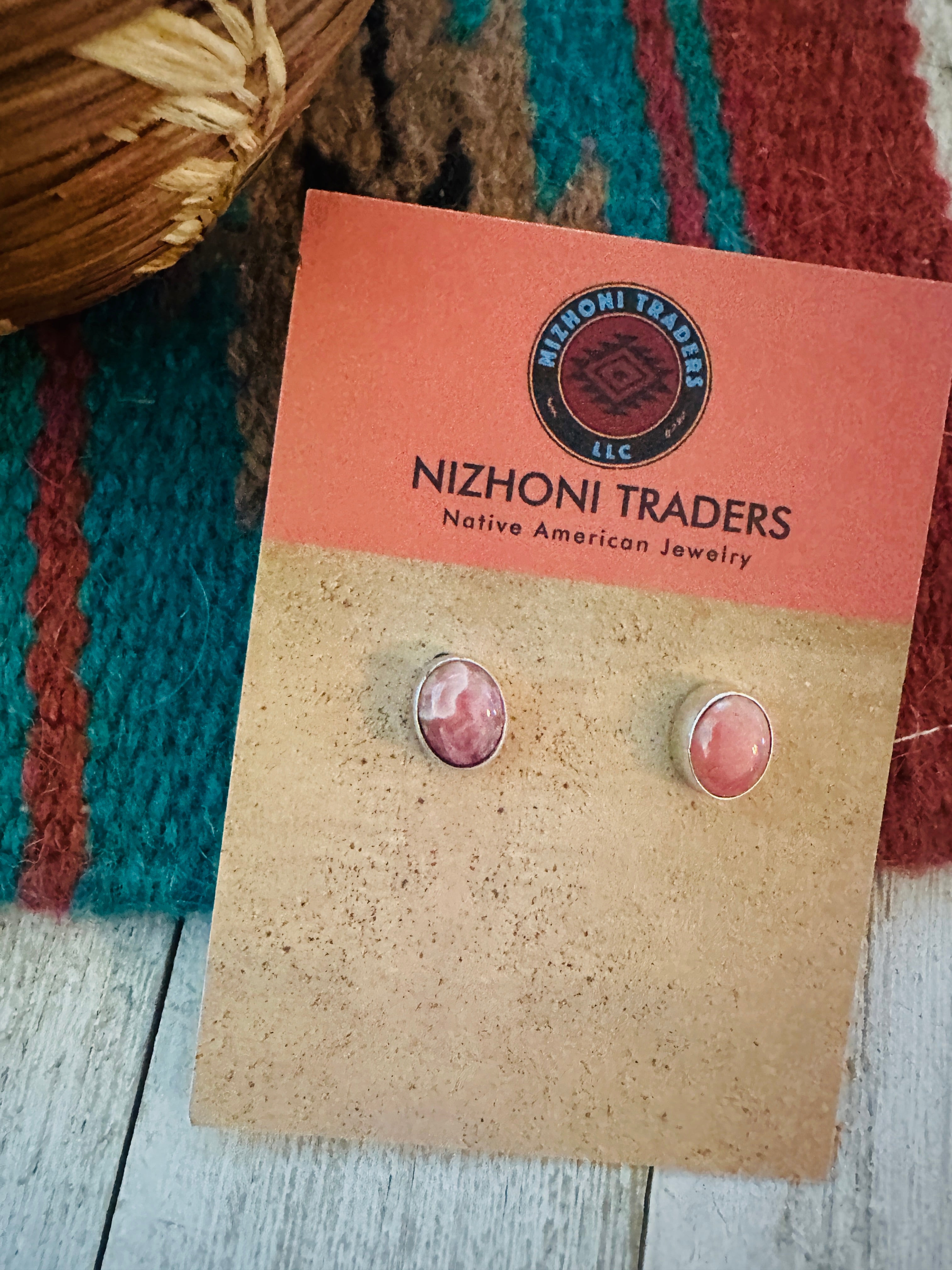 Navajo Rhodochrosite and Sterling Silver Stud Earrings