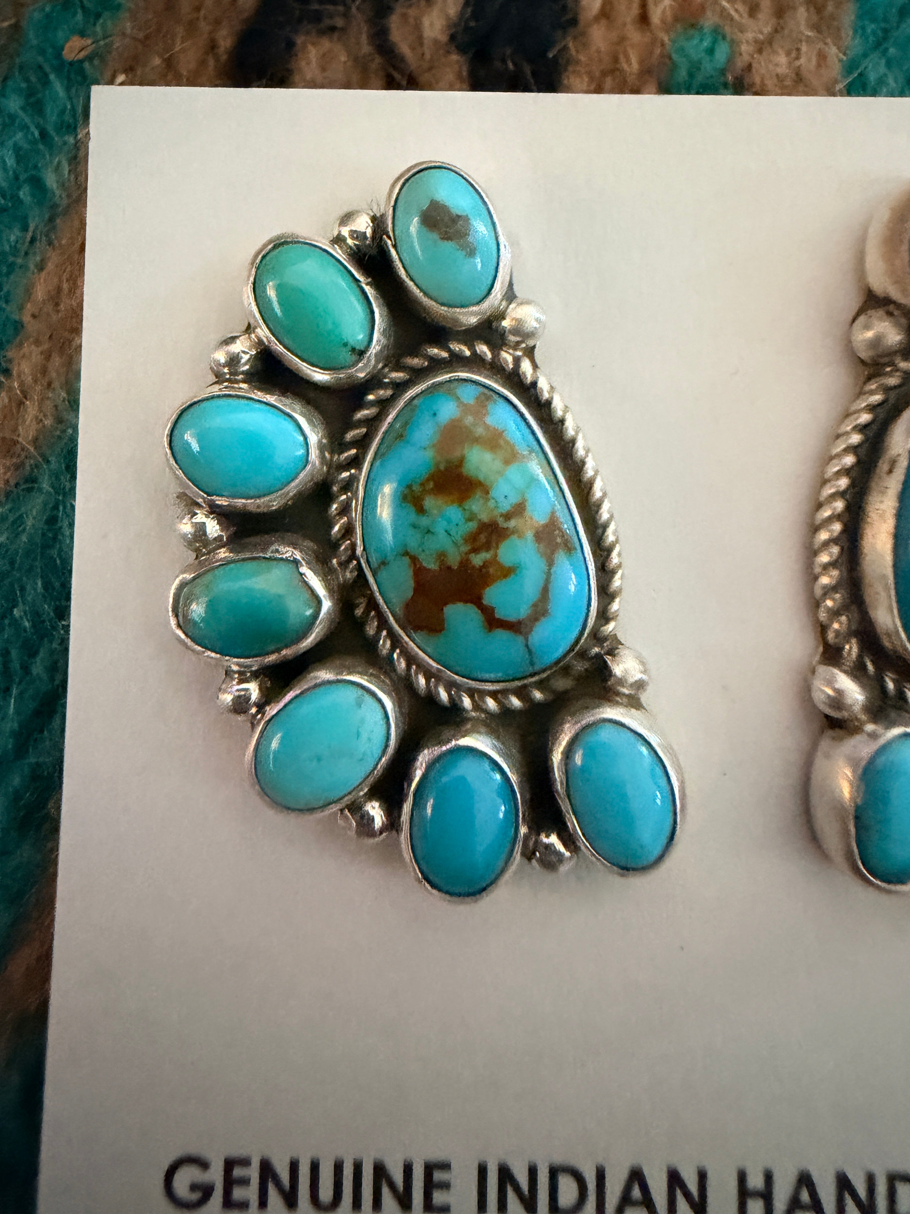 Handcrafted Turquoise & Sterling Silver Cluster Post Earrings