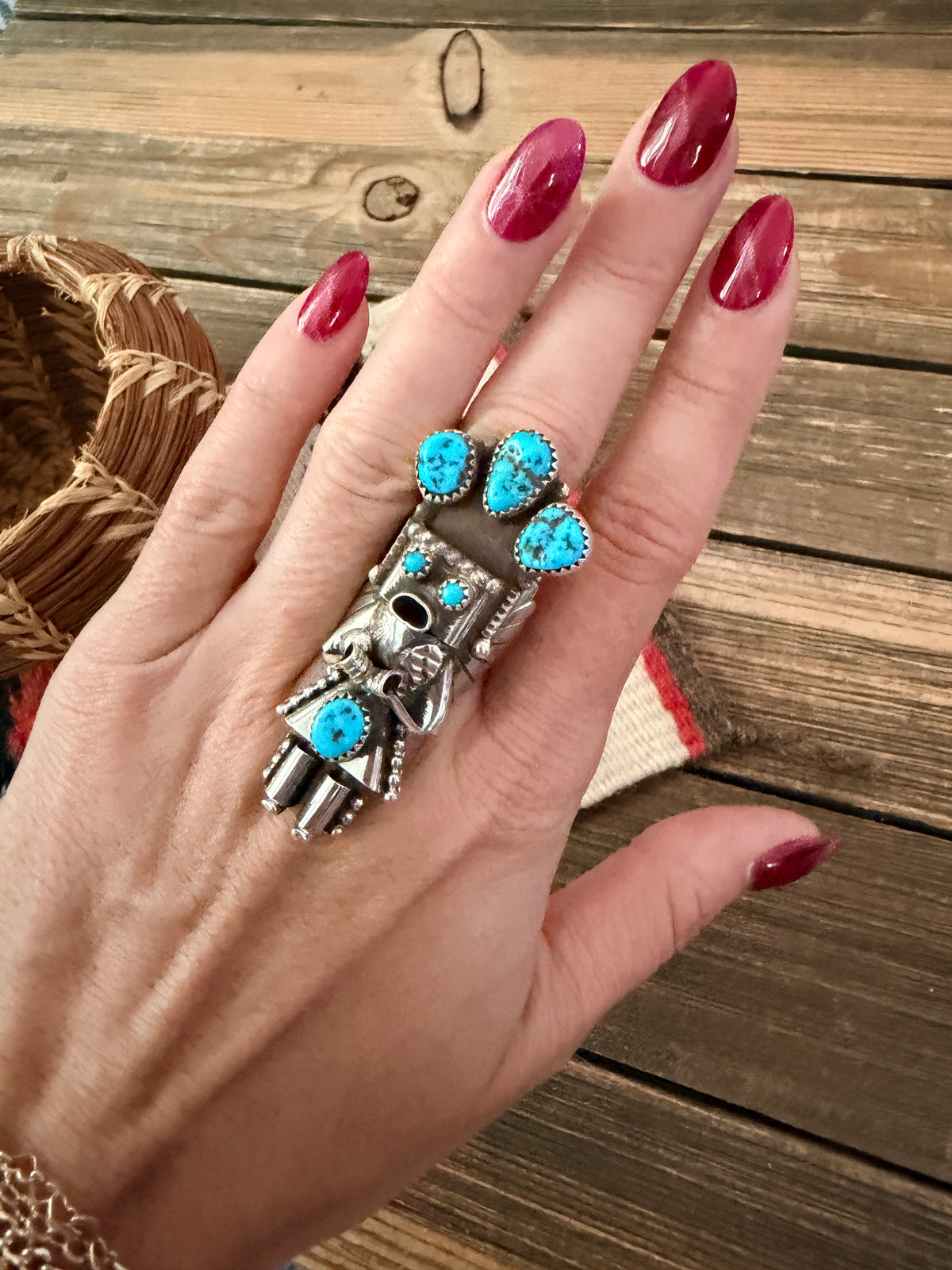 Handcrafted Turquoise & Sterling Silver Kachina Ring