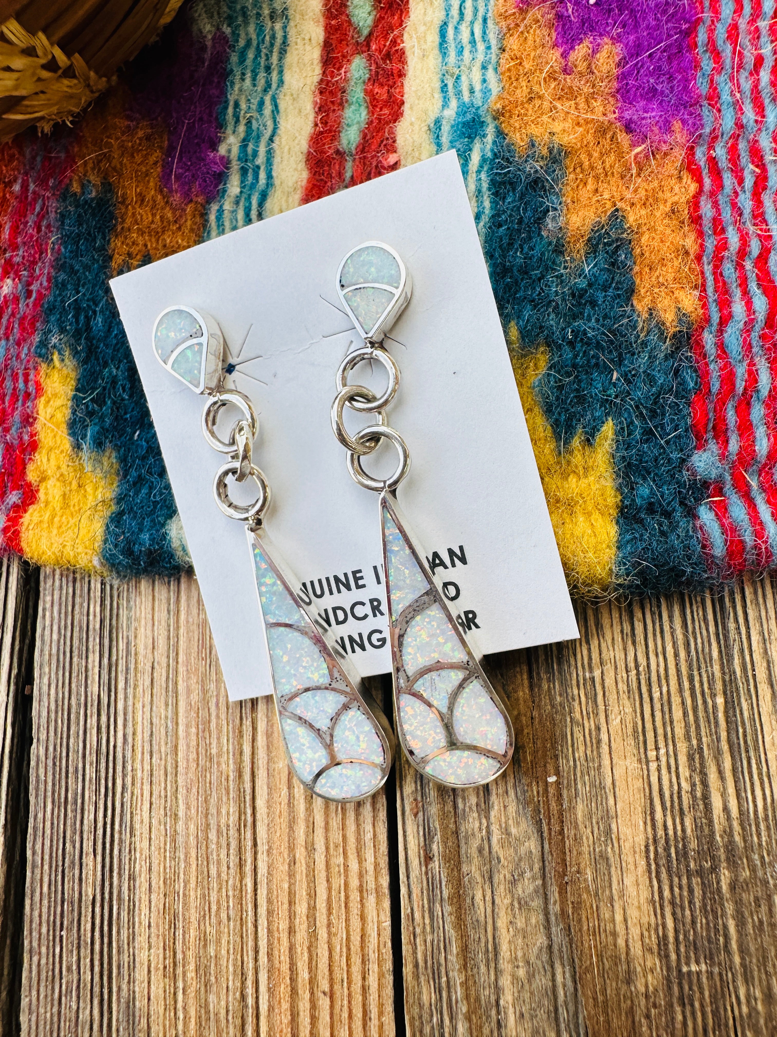 Handcrafted Opal & Sterling Silver Inlay Teardrop Dangle Earrings