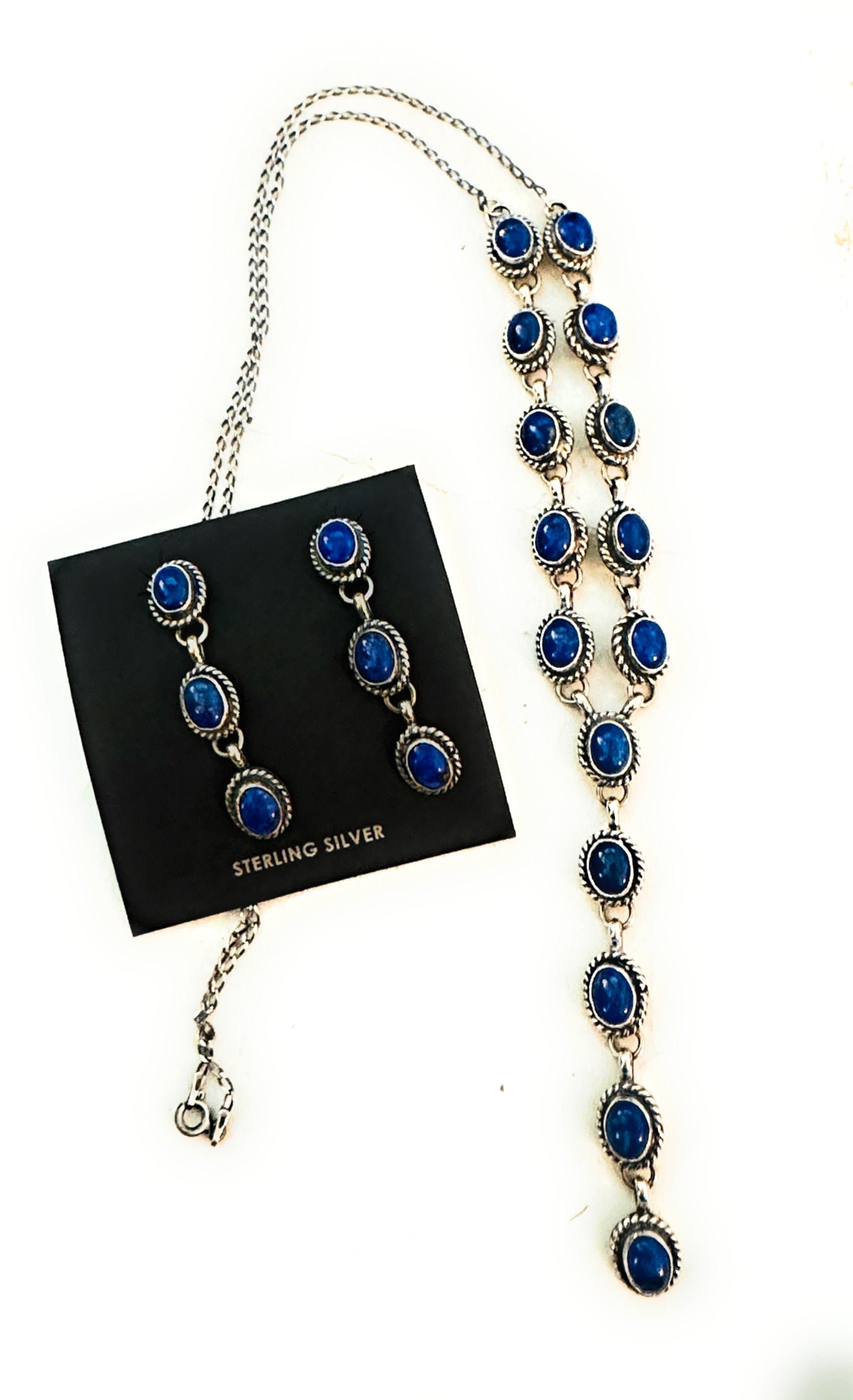 Navajo Sterling Silver & Lapis Lariat Necklace Set