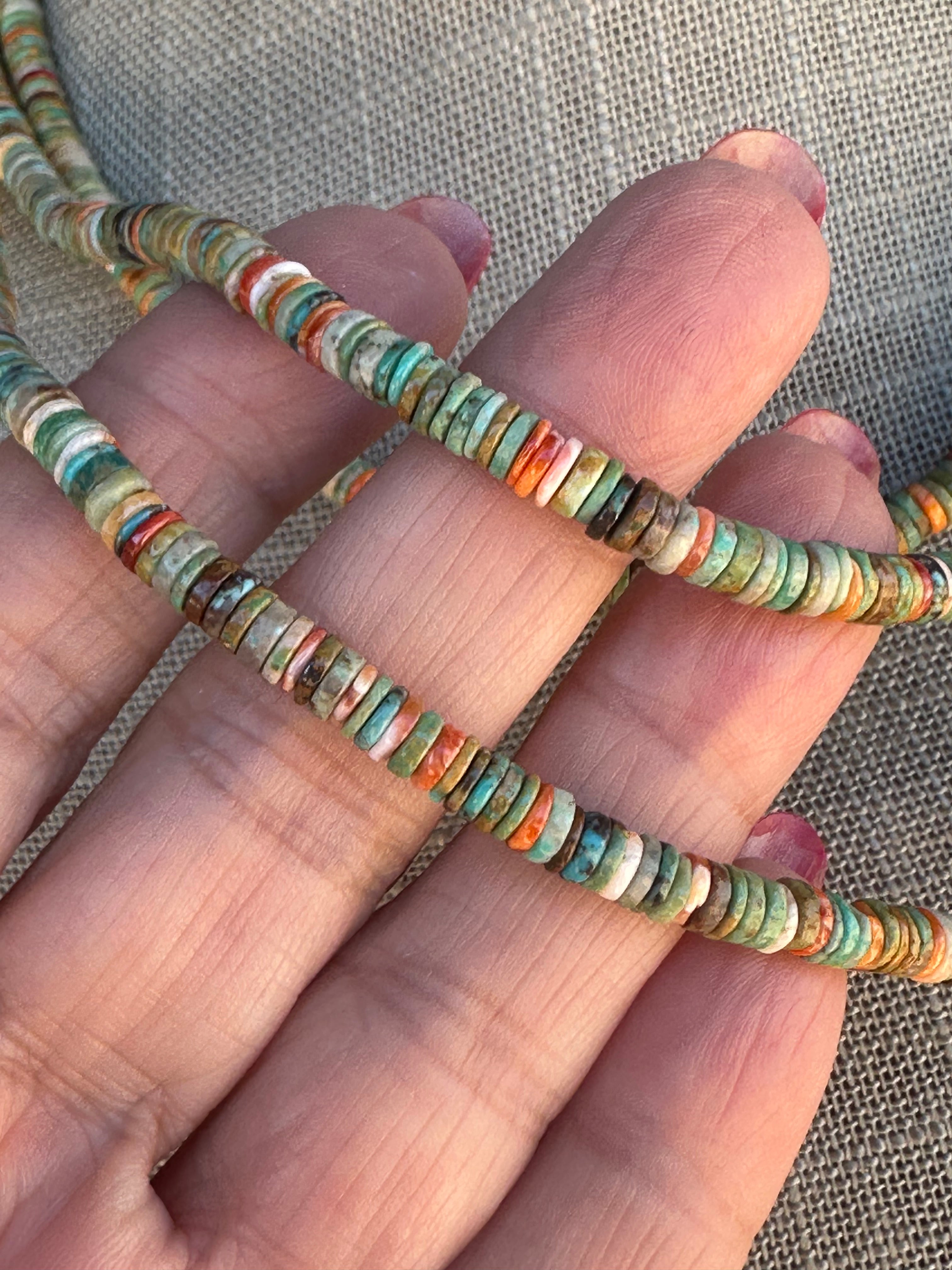 Handcrafted Kingman Turquoise & Spiny Sterling Silver 4mm Beaded Necklace